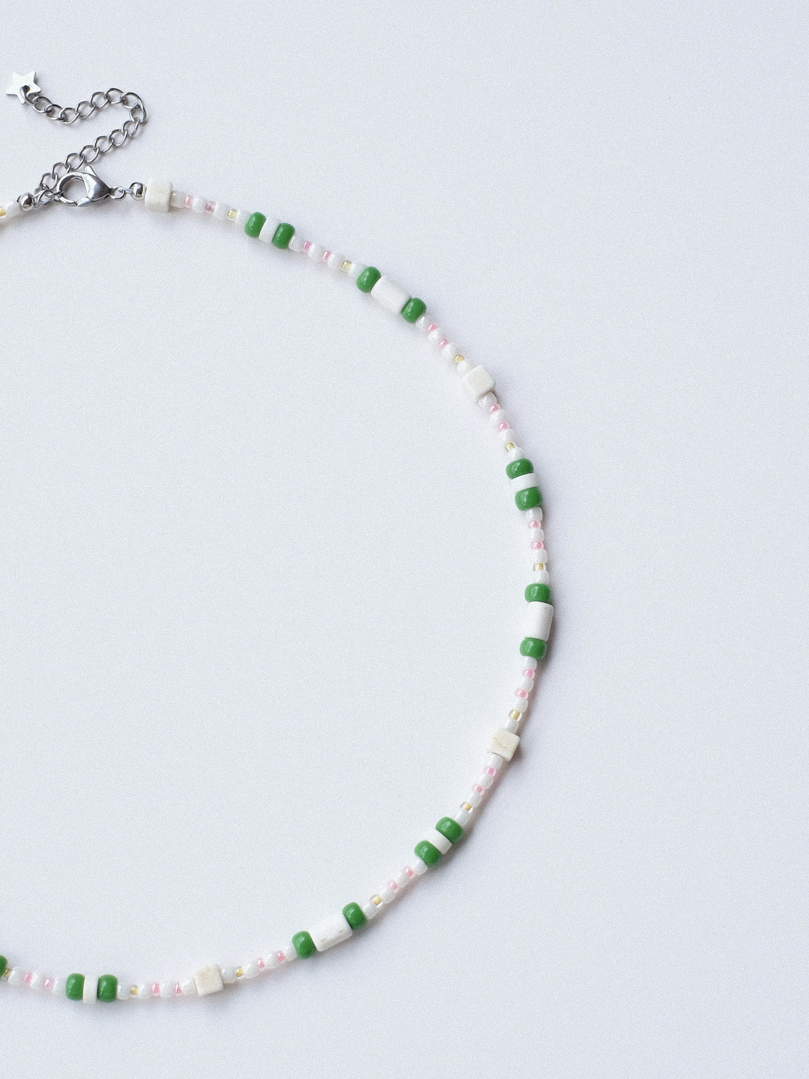 Handmade × Japanese Brand Cute Green and Pink Handmade Beaded Necklace 16.1in Size ONE SIZE - 6 Thumbnail