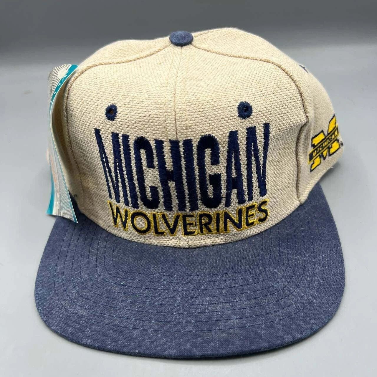 Signatures × Vintage Michigan Wolverines Hat Men Beige Blue Signatures Snap Back Size ONE SIZE - 1 Thumbnail