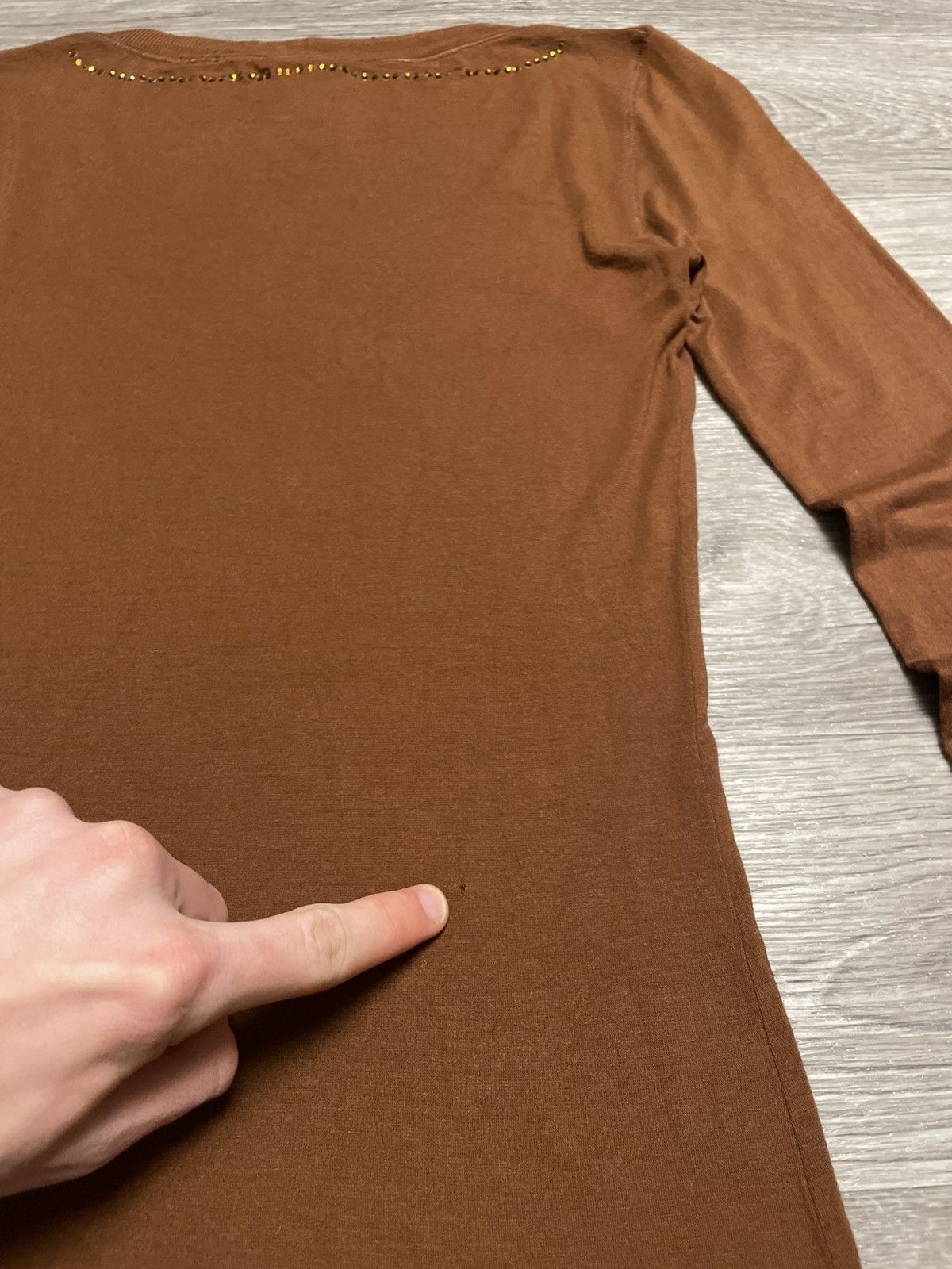 Dolce & Gabbana Y2K DG Dolce Gabbana Brown Rhinestone Logo Long Sleeve Top Size XS / US 0-2 / IT 36-38 - 23 Thumbnail