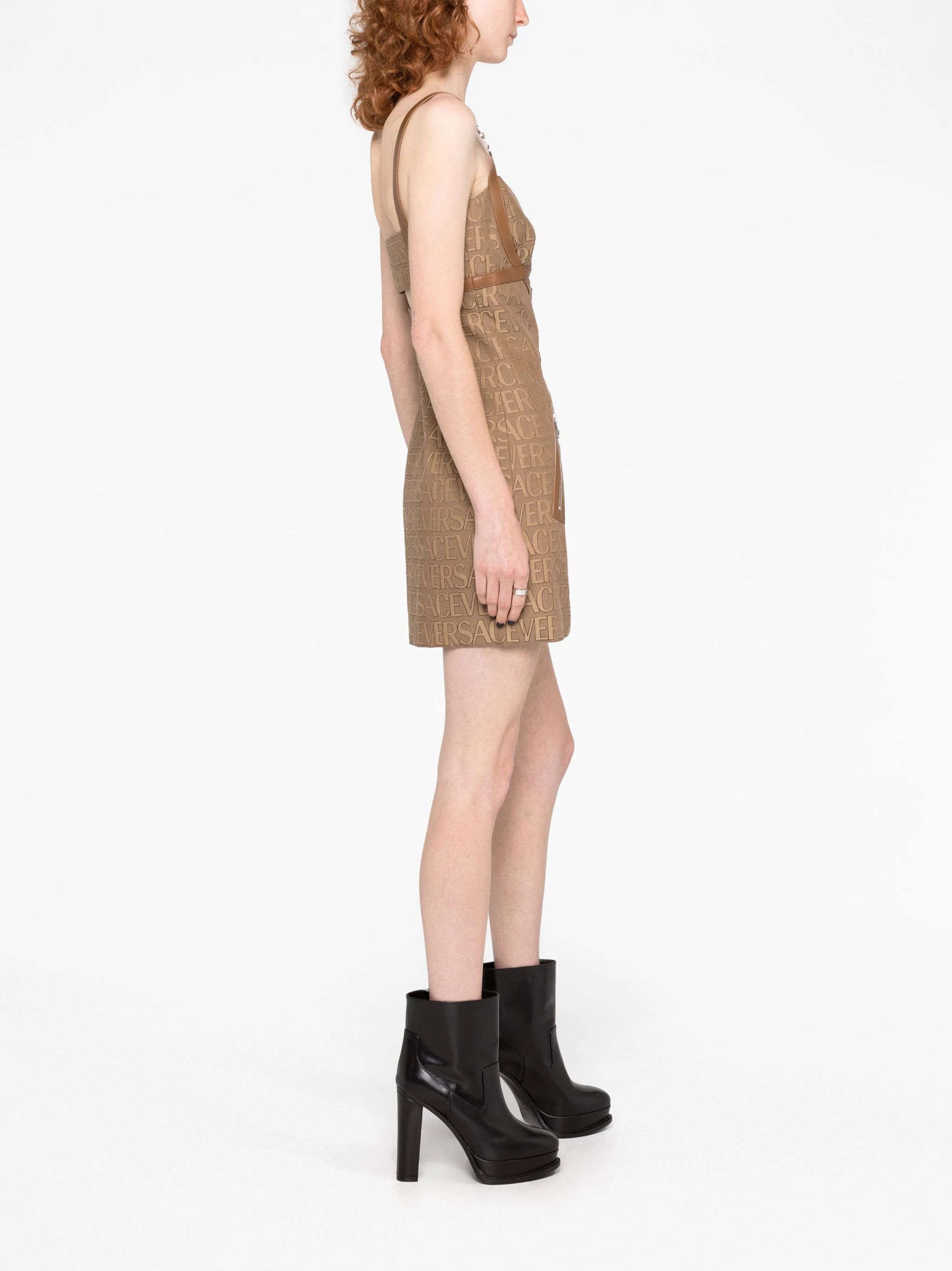 Versace o1s22i1n1024 Leather Trims Monogram Mini Dress Size M / US 6-8 / IT 42-44 - 6 Thumbnail