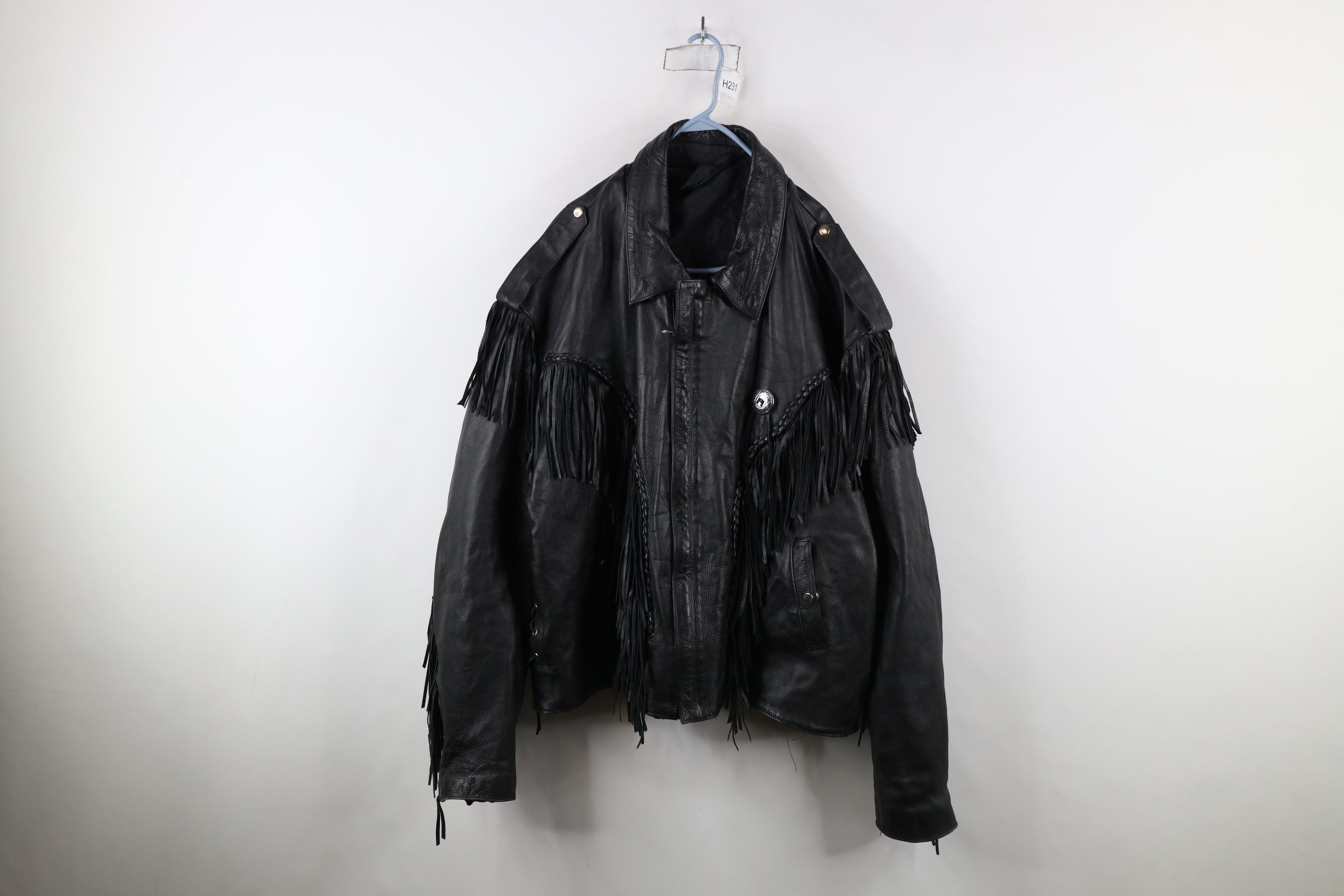 Vintage Vintage 90s Streetwear Leather Fringed Motorcycle Jacket Size US XXL / EU 58 / 5 - 1 Thumbnail