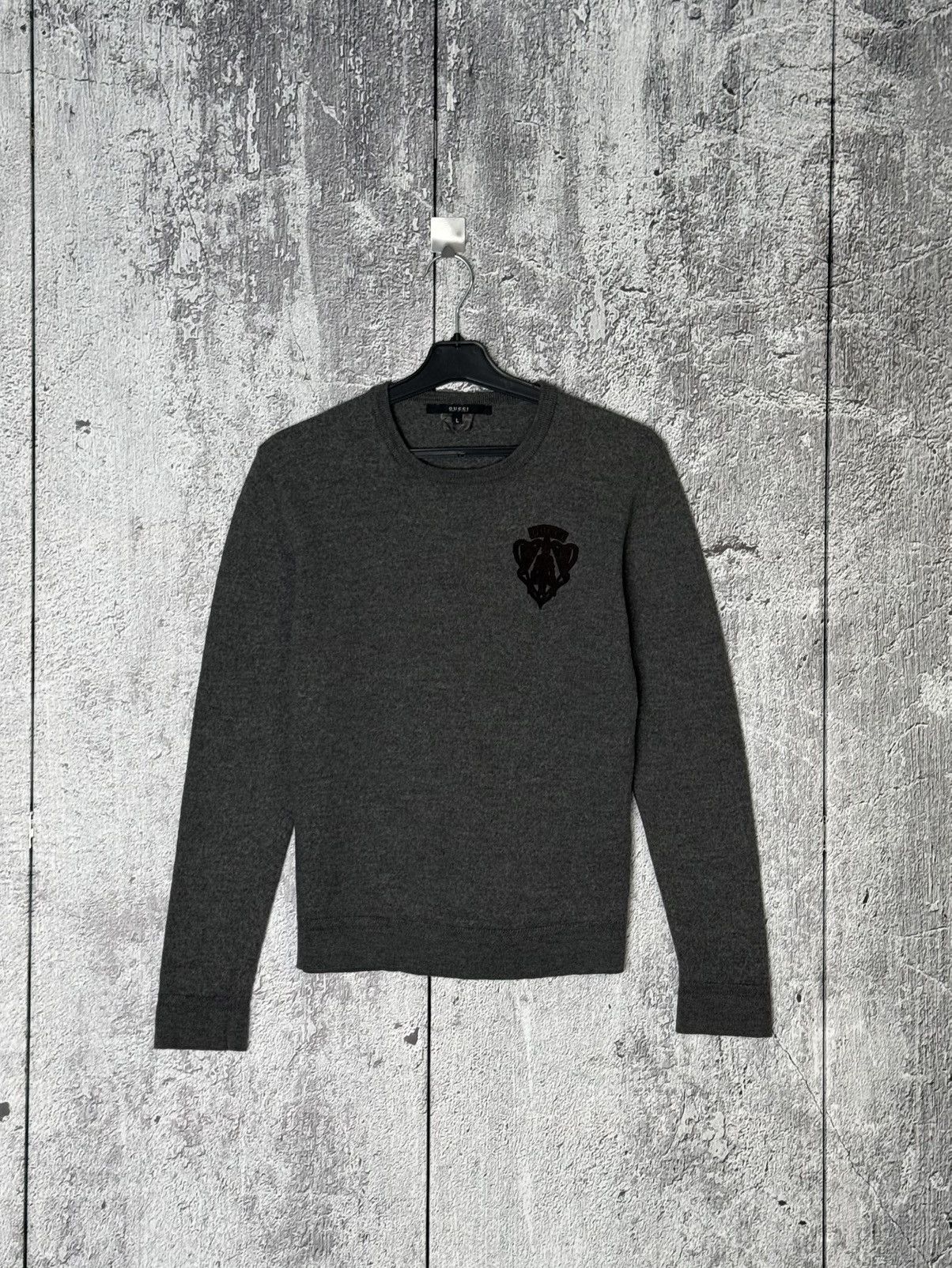 Gucci Gucci by Tom Ford 00s Grey Wool Crewneck Sweater Logo Patch Size M / US 6-8 / IT 42-44 - 1 Thumbnail