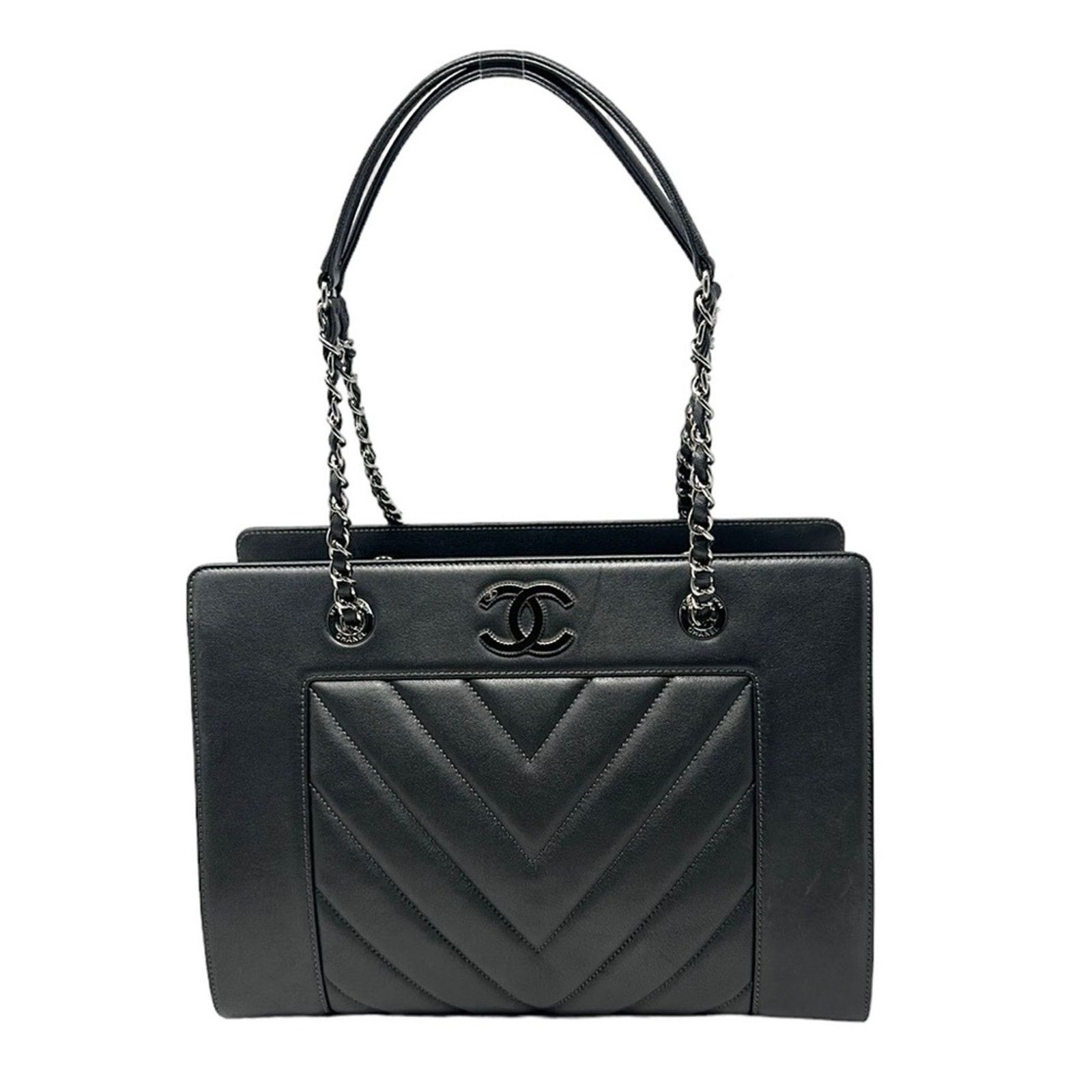 Chanel Mademoiselle Tote Leather Chevron Shoulder Bag