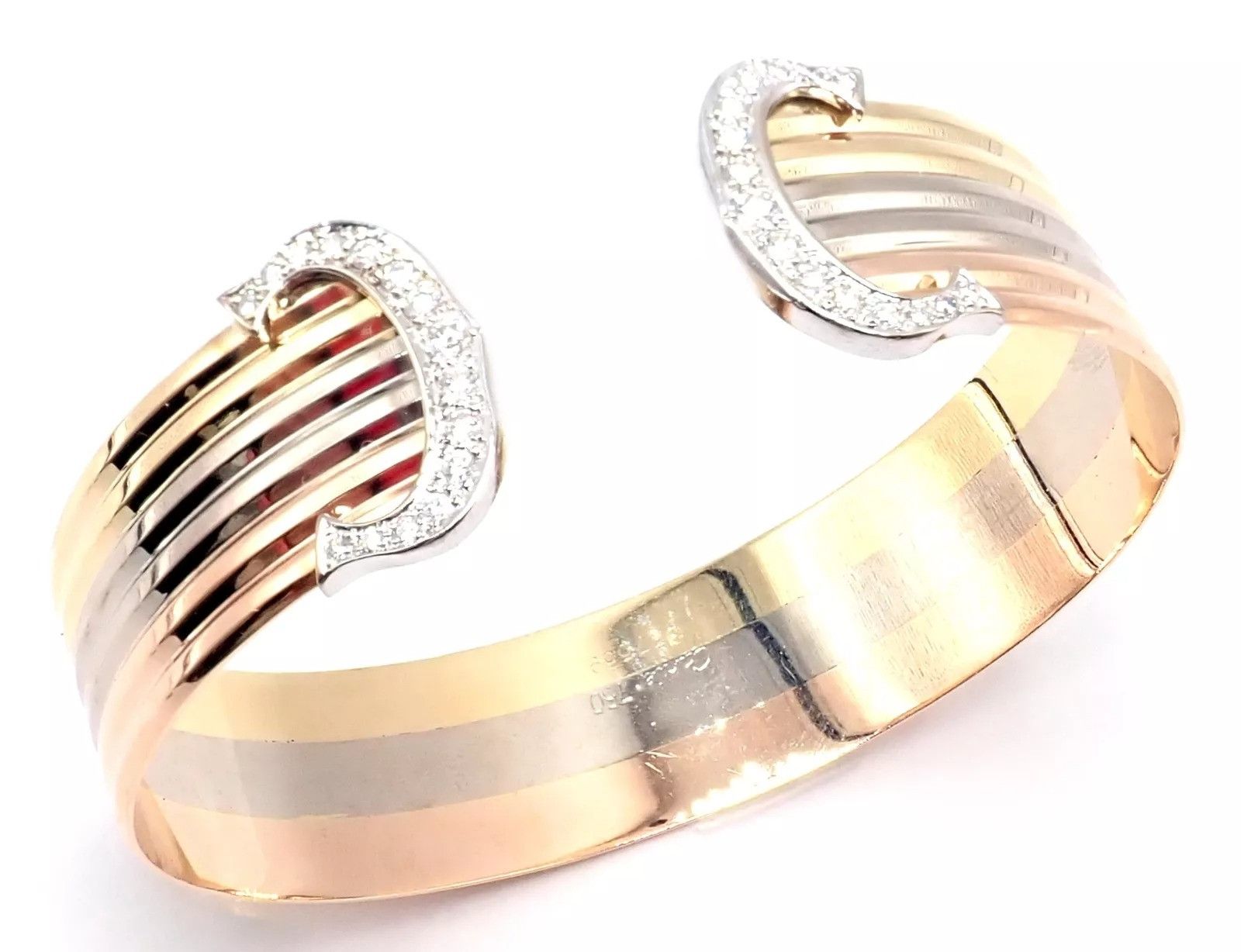 Cartier Cartier 18k Tri-Color Gold C Wide Cuff Bangle Bracelet Size ONE SIZE - 7 Thumbnail