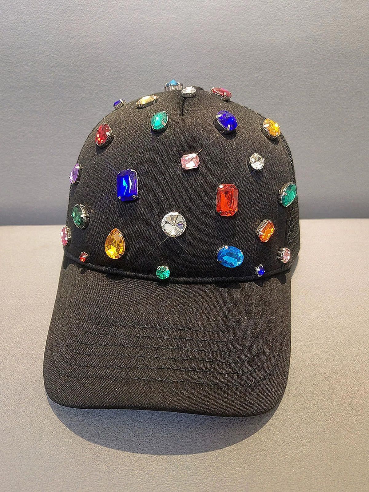 Other Black Embellished Mesh Back Cap, Colorful Rhinestone Hat Size ONE SIZE - 6 Thumbnail