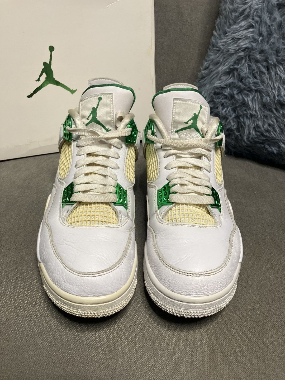 Jordan Brand Sz 9.5m- AJ4 Retro Metallic Green- used/og box Size US 9.5 / EU 42-43 - 3 Thumbnail
