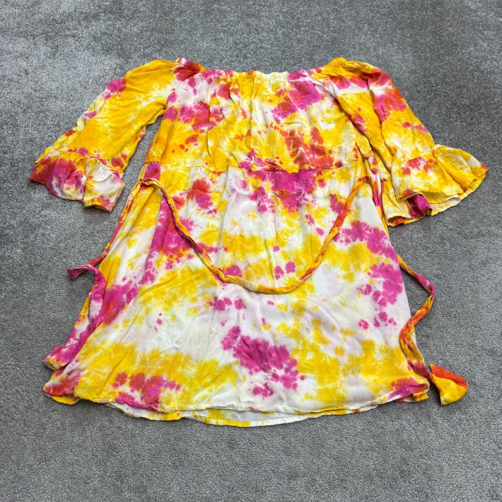 Bell Unbranded Blouse Women 2X Multicolor Tie-Dye Off the Shoulder Bell Sleeve Rayon Tunic Beach Colorful Womens Size XXL / US 16-18 / IT 52-54 - 2 Thumbnail