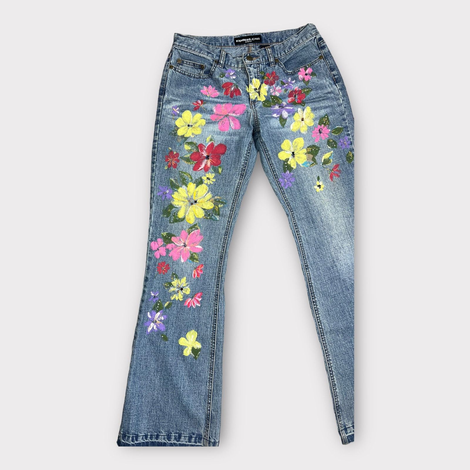 Express Express | Vintage Y2K Painted Embellished Jeans | 5/6 Size 28" / US 6 / IT 42 - 7 Thumbnail