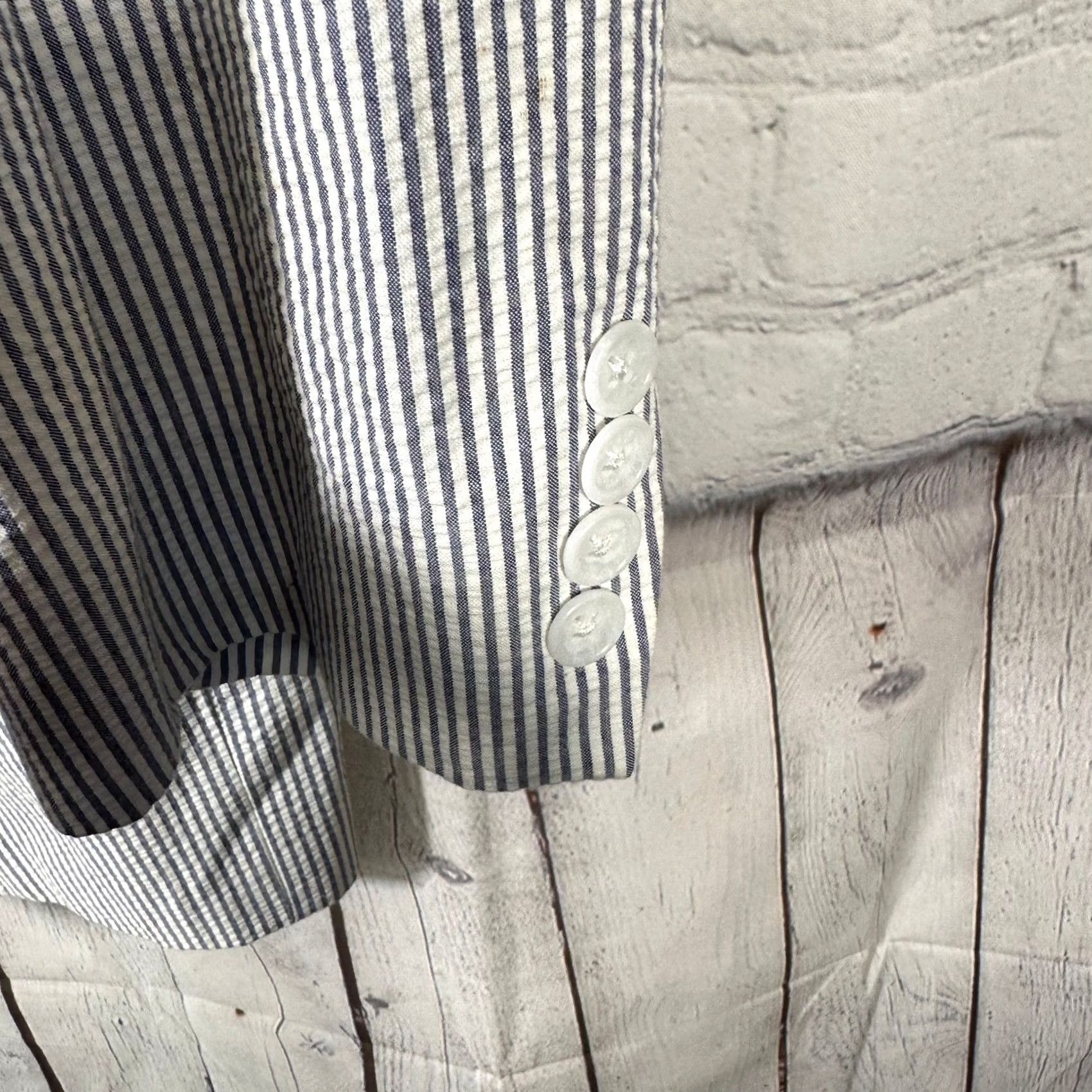 Jos. A. Bank Jos. A. Bank Seersucker Blazer Mens 50 Long Blue White Striped Cotton Sport Coat Size 50R - 2 Thumbnail