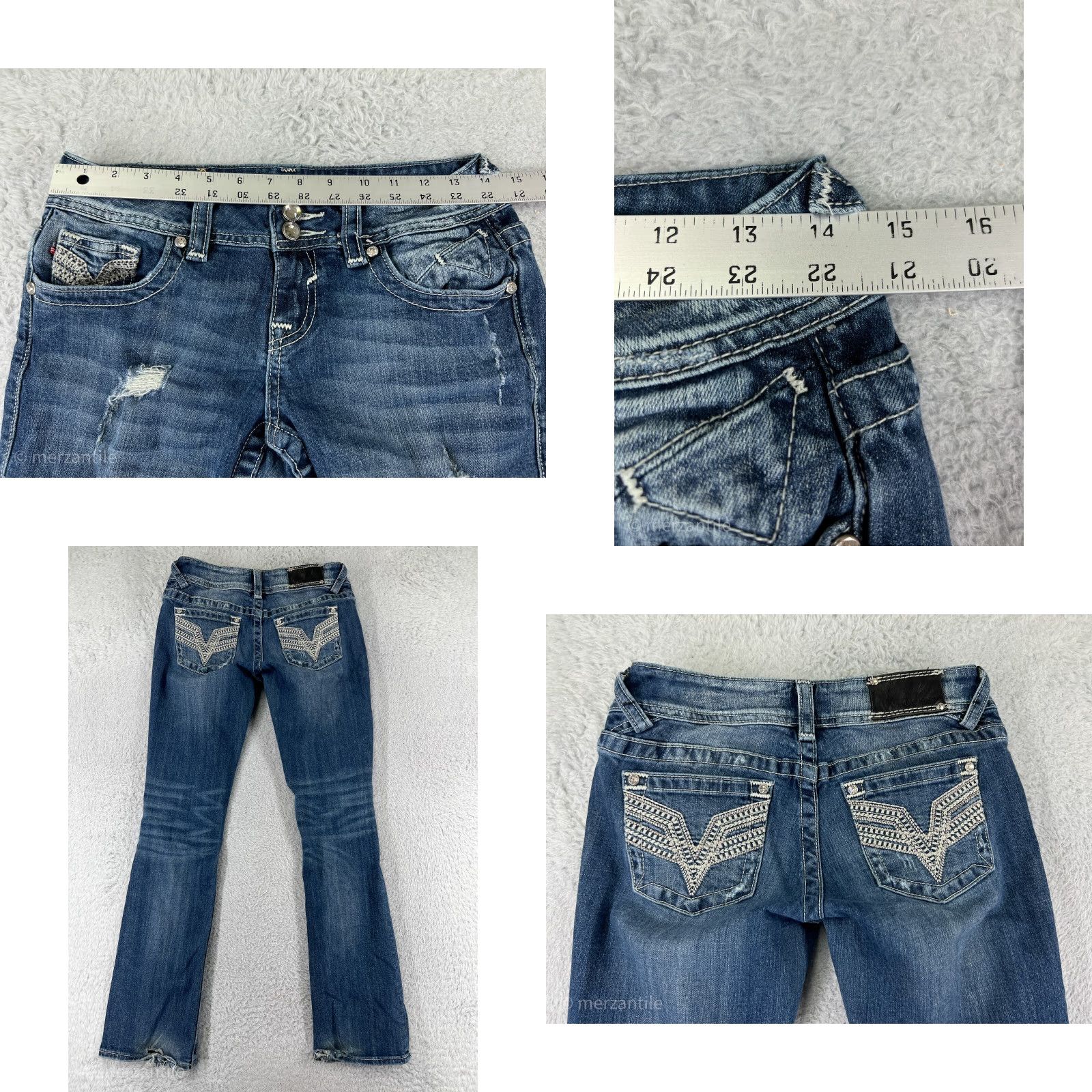 Vintage VIGOSS Womens Jeans Bootcut 4 Blue Denim Slim Distressed Embroidered Zip Fly Pant Size 27" / US 4 / IT 40 - 9 Thumbnail