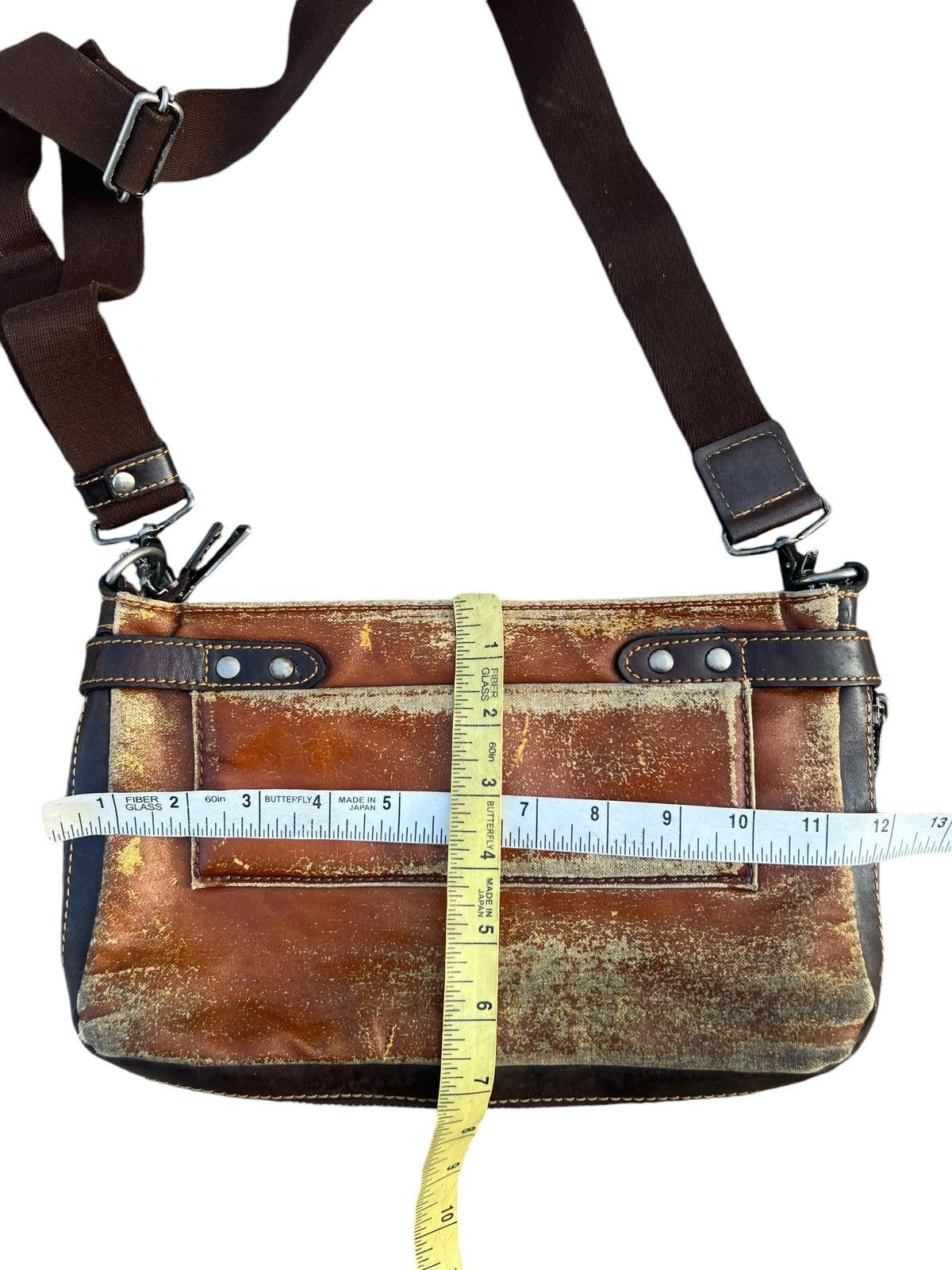 Japanese Brand Lin-ku Japan Distressed Waxed Patina Leather Cargo Bag Sling Size ONE SIZE - 25 Thumbnail