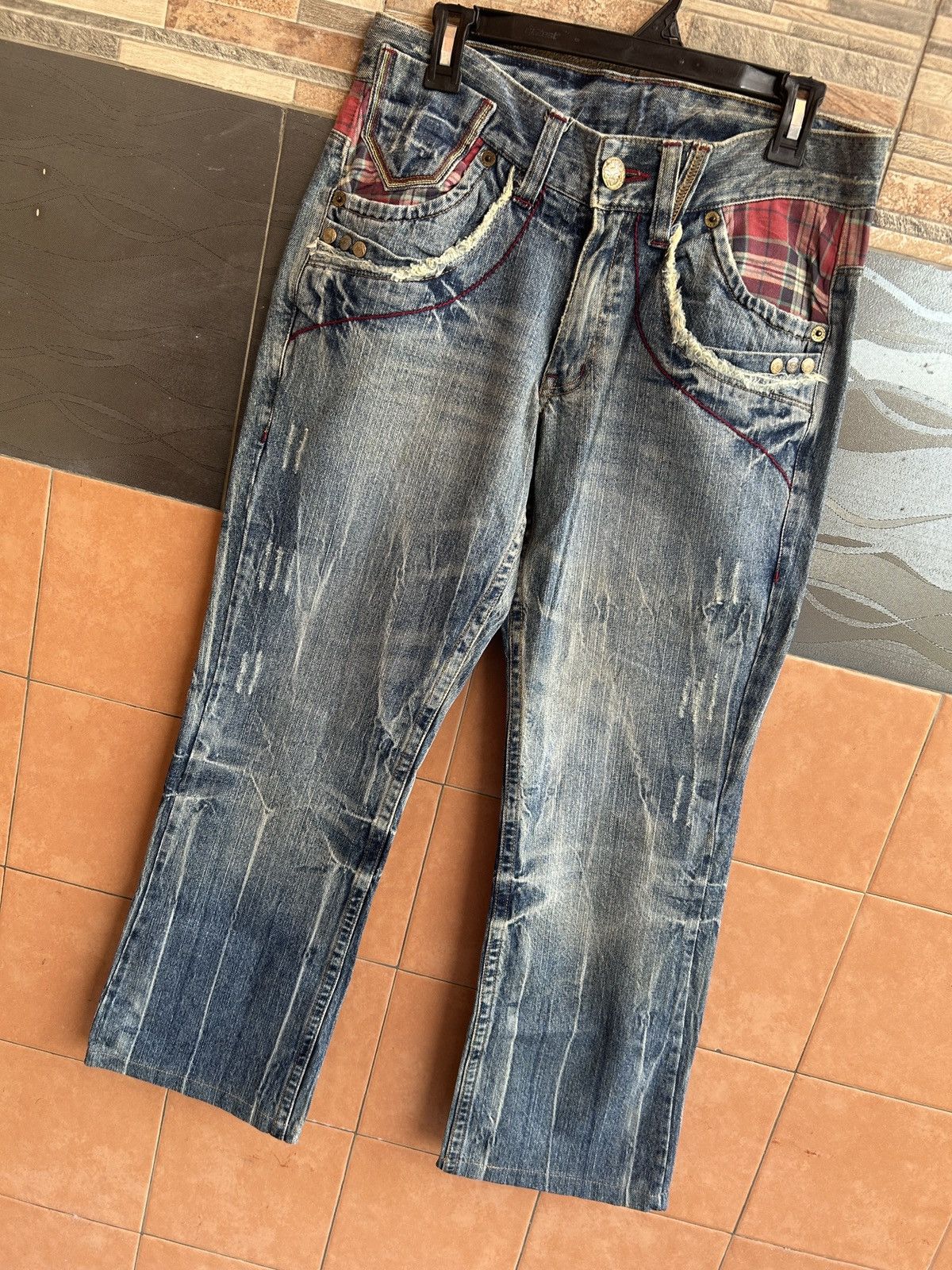 If Six Was Nine 90s Vintage Oil Cake Studded Rare Denim Jeans Lgb Style Size US 30 / EU 46 - 2 Thumbnail