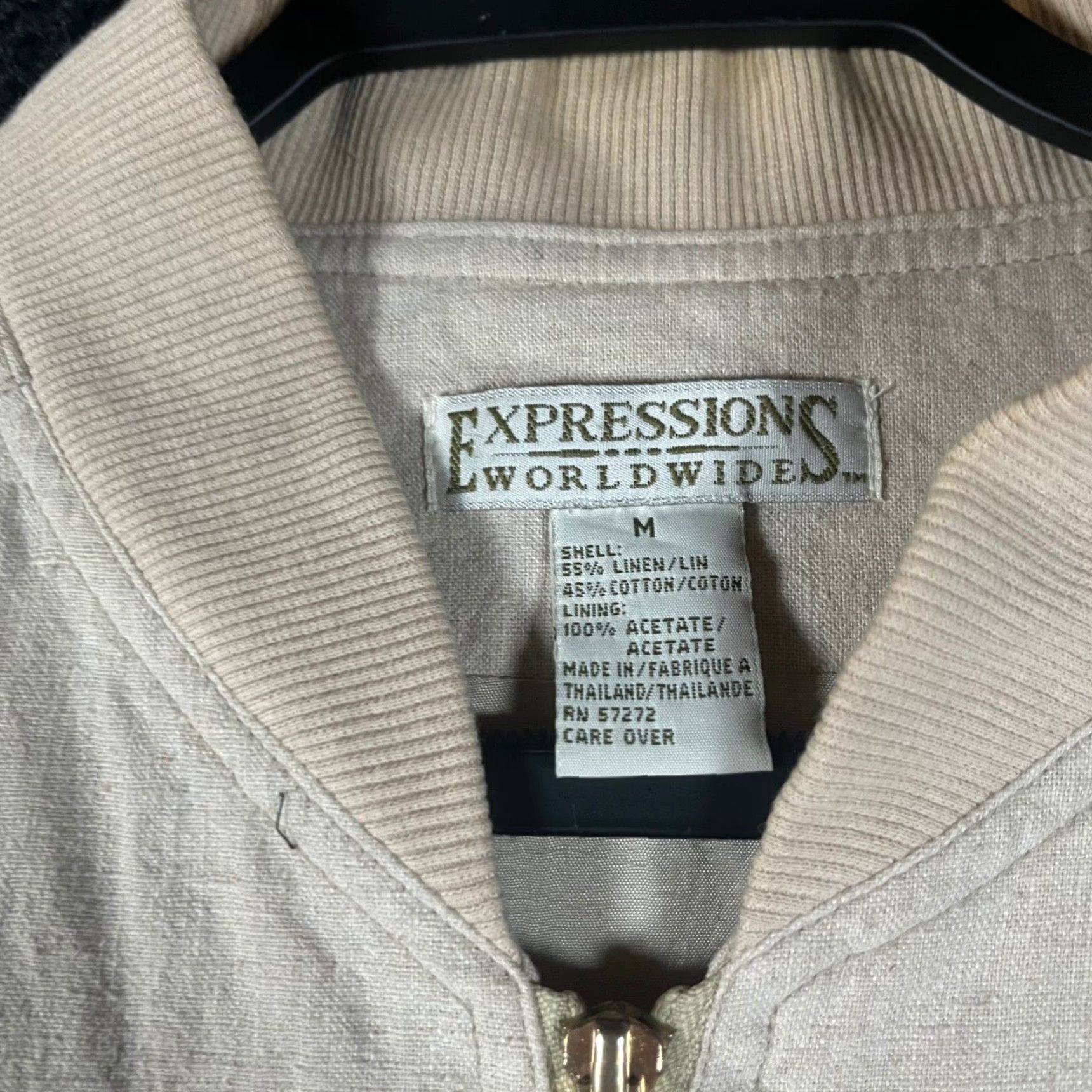 Vintage VINTAGE Expressions Worldwide Bomber Jacket Shirt Beige Mens Medium Linen Cotton Blend Zip Up Size US M / EU 48-50 / 2 - 2 Thumbnail