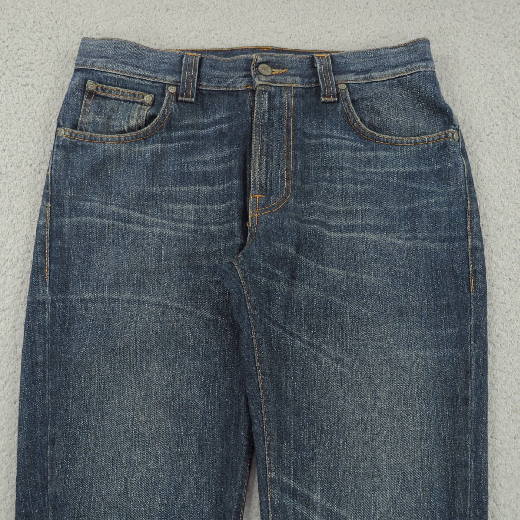 Nudie Jeans Nudie Jeans Men Slim 31x34 Thin Finn Slubby Blue Denim Fades Whiskers Straight Leg Jeans Size US 31 - 7 Thumbnail
