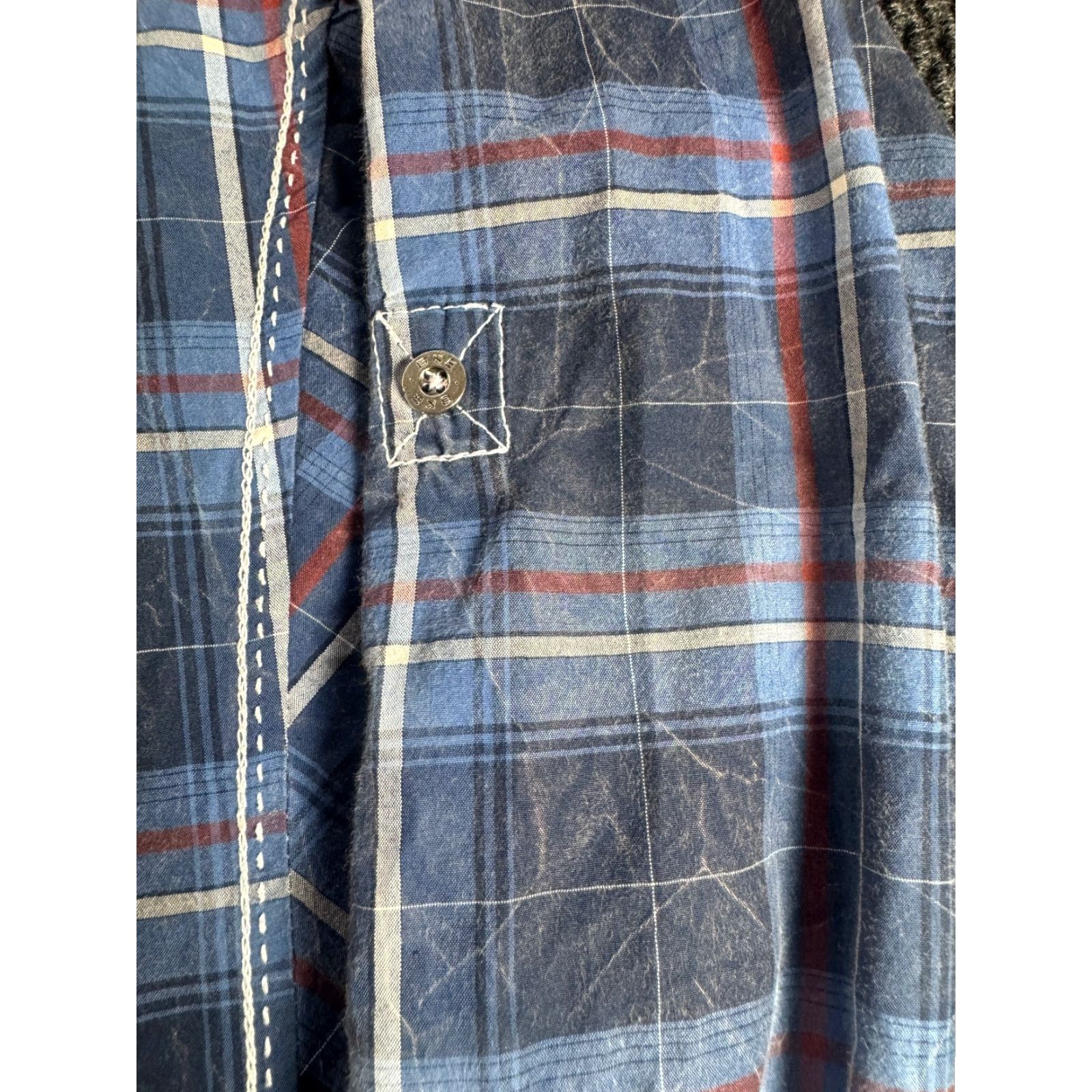 BKE VINTAGE BKE Long Sleeve Metal Button Up Men's Large White Blue Grey Plaid Shirt 1775 Size US L / EU 52-54 / 3 - 6 Thumbnail