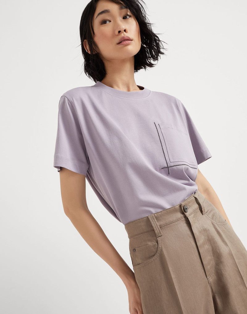 Brunello Cucinelli o1la1rc1a0326 Cotton Jersey T-Shirt in Purple Size M / US 6-8 / IT 42-44 - 4 Thumbnail