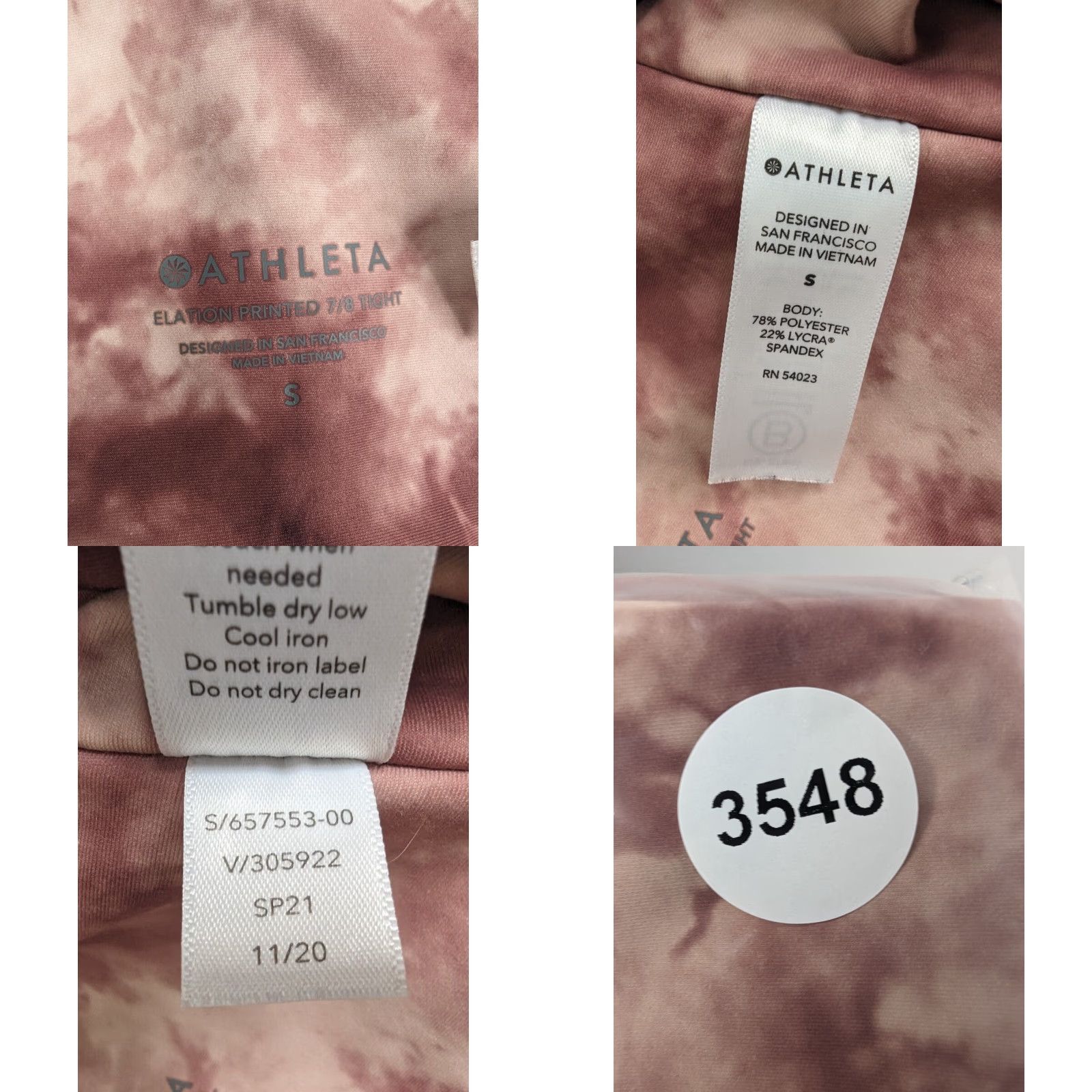 Athleta VINTAGE Athleta Elation Printed 7/8 Tight Leggings Pink Maroon Dye Women's Small 657553 Size 28" / US 6 / IT 42 - 8 Thumbnail