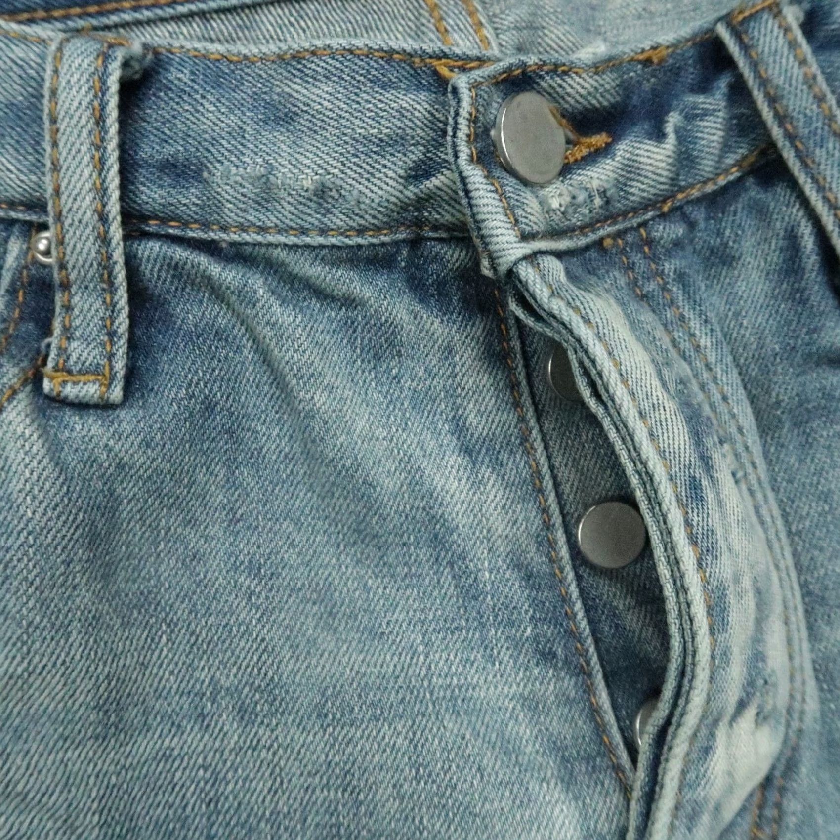 MNML mnml Jeans Mens 33x34 Blue Distressed Ripped Button Fly Ankle Zip Denim Jeans Slim 34 Inseam Mens Boys? Size US 33 - 4 Thumbnail