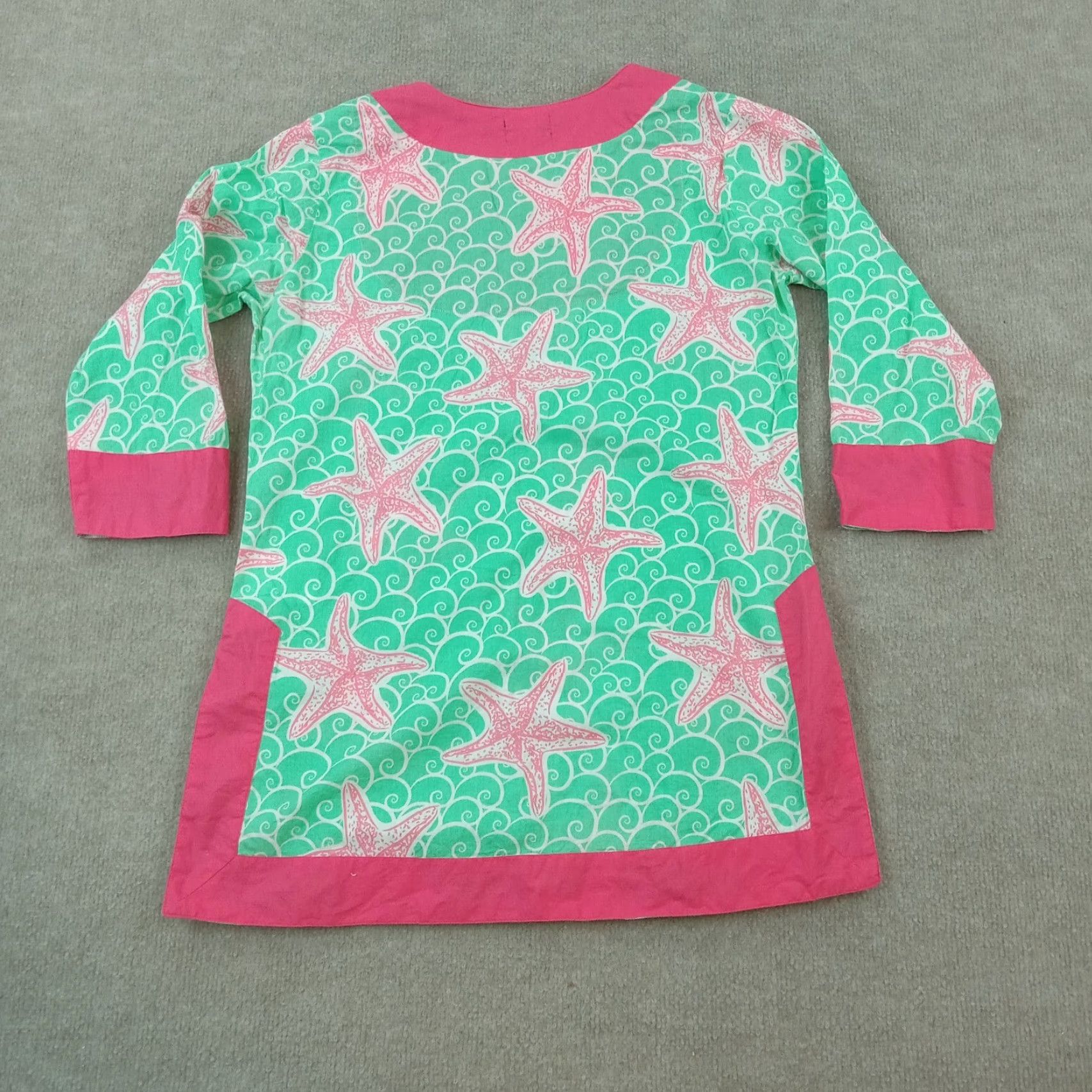 Pinko Simply Southern Pink Green Starfish 3/4 Sleeve Tunic Top Womens Small Cotton Knit Easy Care Size S / US 4 / IT 40 - 8 Thumbnail