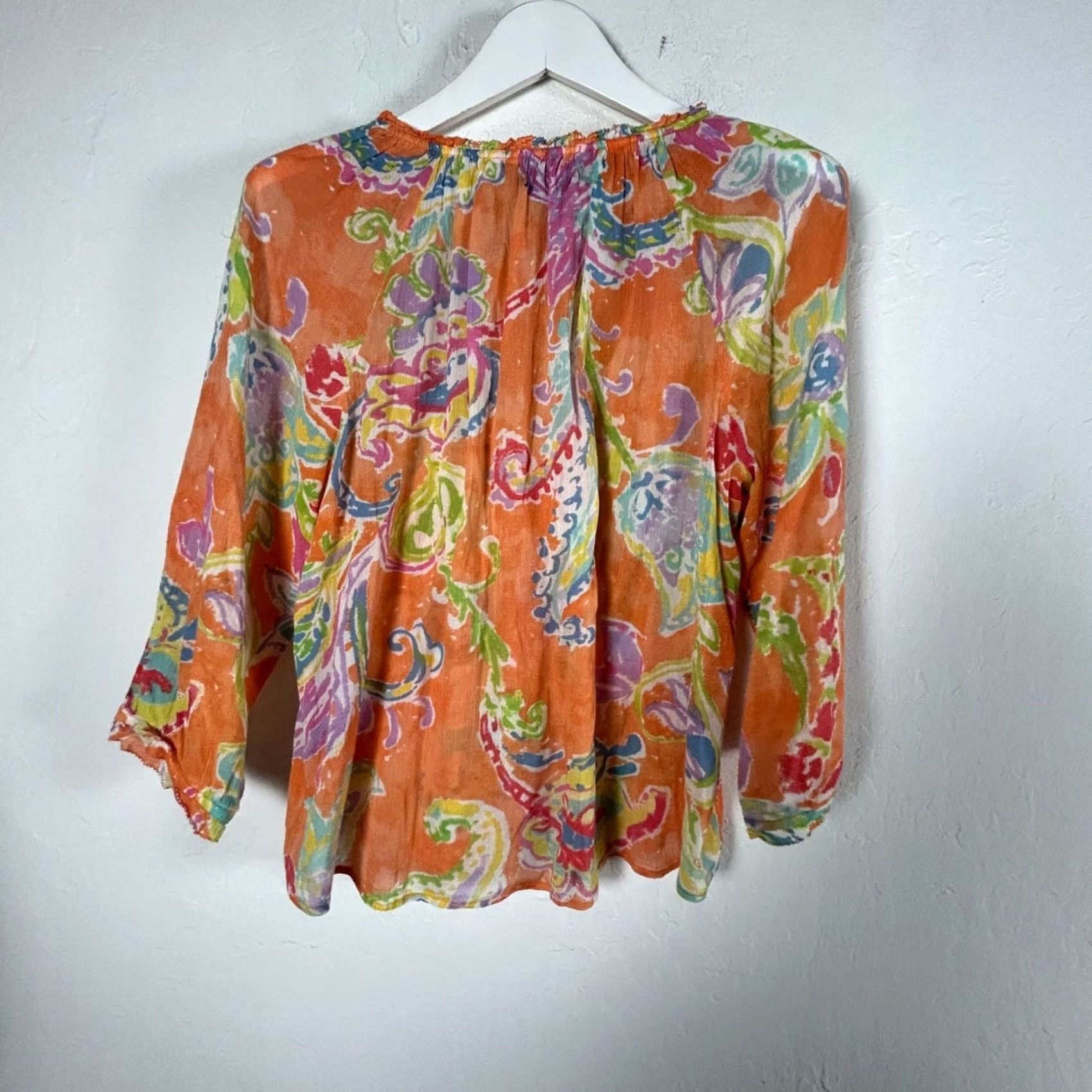 Ralph Lauren Lauren Ralph Lauren Womens Peasant Top Large Floral Orange Pink 100% Cotton Size L / US 10 / IT 46 - 2 Thumbnail