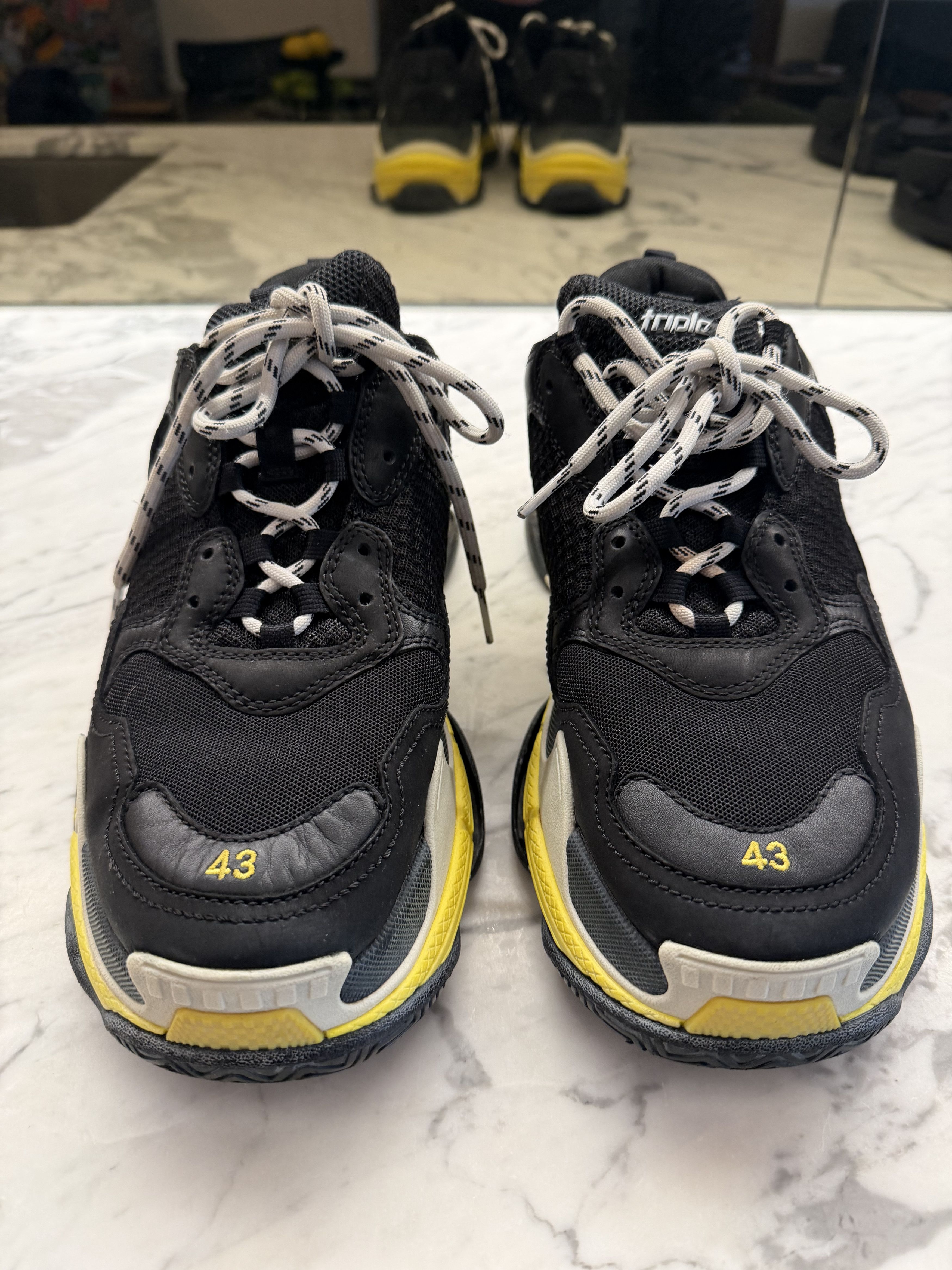 Balenciaga Balenciaga Black /Yellow Leather/Mesh Triple S Sneakers S43 Size US 10 / EU 43 - 1 Thumbnail