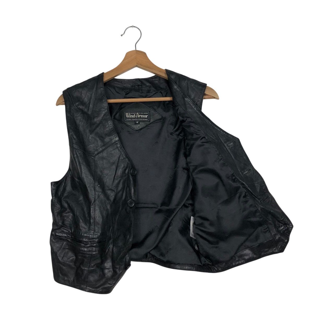 Japanese Brand 📌Rich Black Vintage Vest Leather Wind Armour Issey Miyake Size US M / EU 48-50 / 2 - 13 Thumbnail