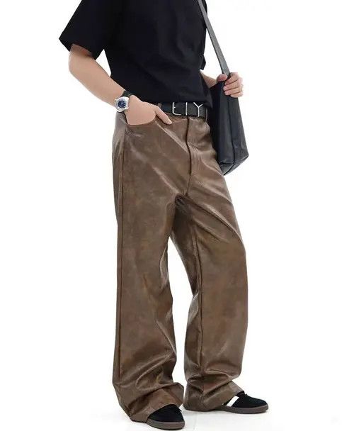 Japanese Brand Ishida x Fuji Outdoor retro fashion washed pu leather pants Size US 29 - 2 Thumbnail