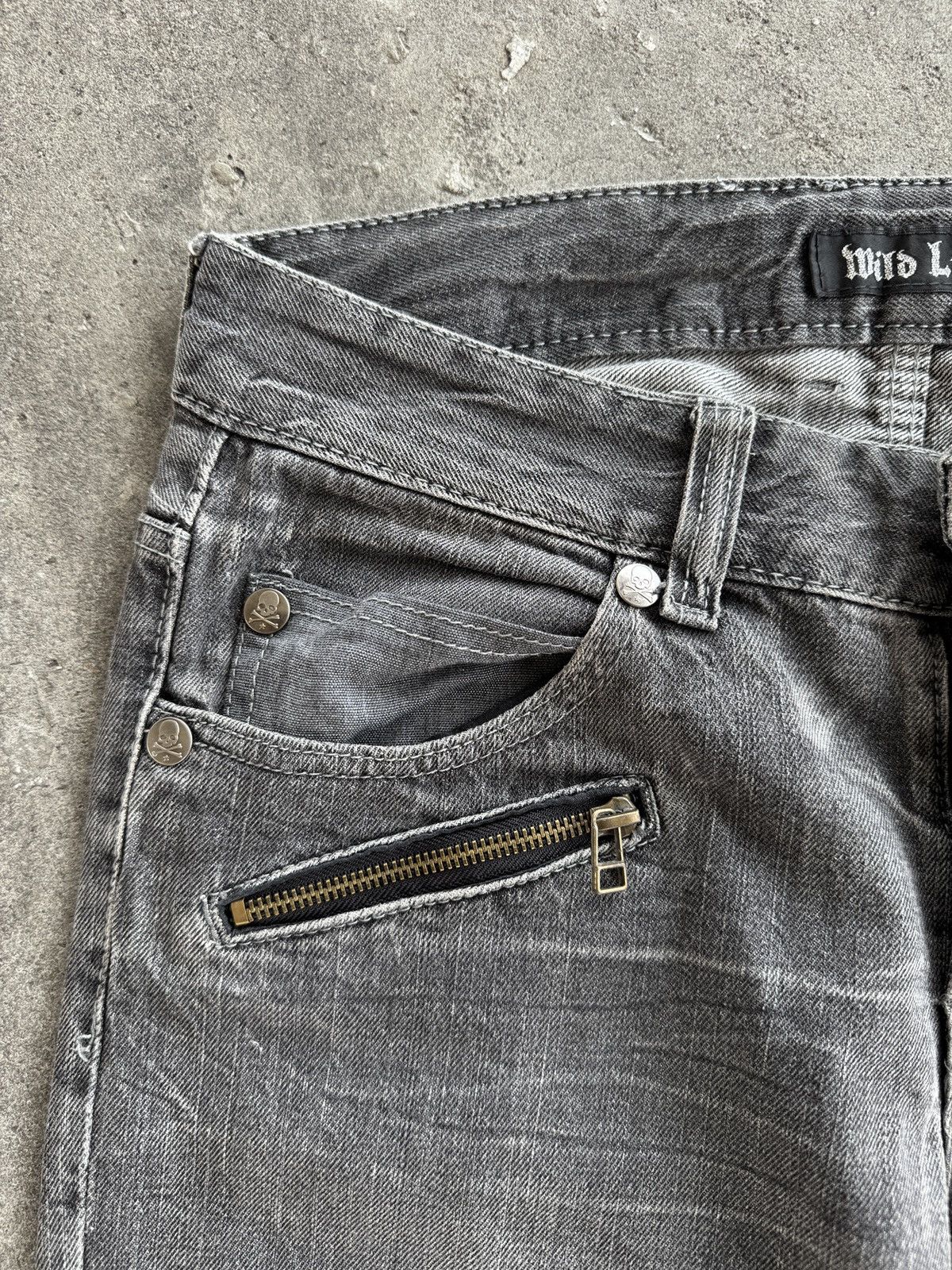 Japanese Brand Wild Life Poem Faded Denim Distressed Baggy Jeans Size US 31 - 4 Thumbnail