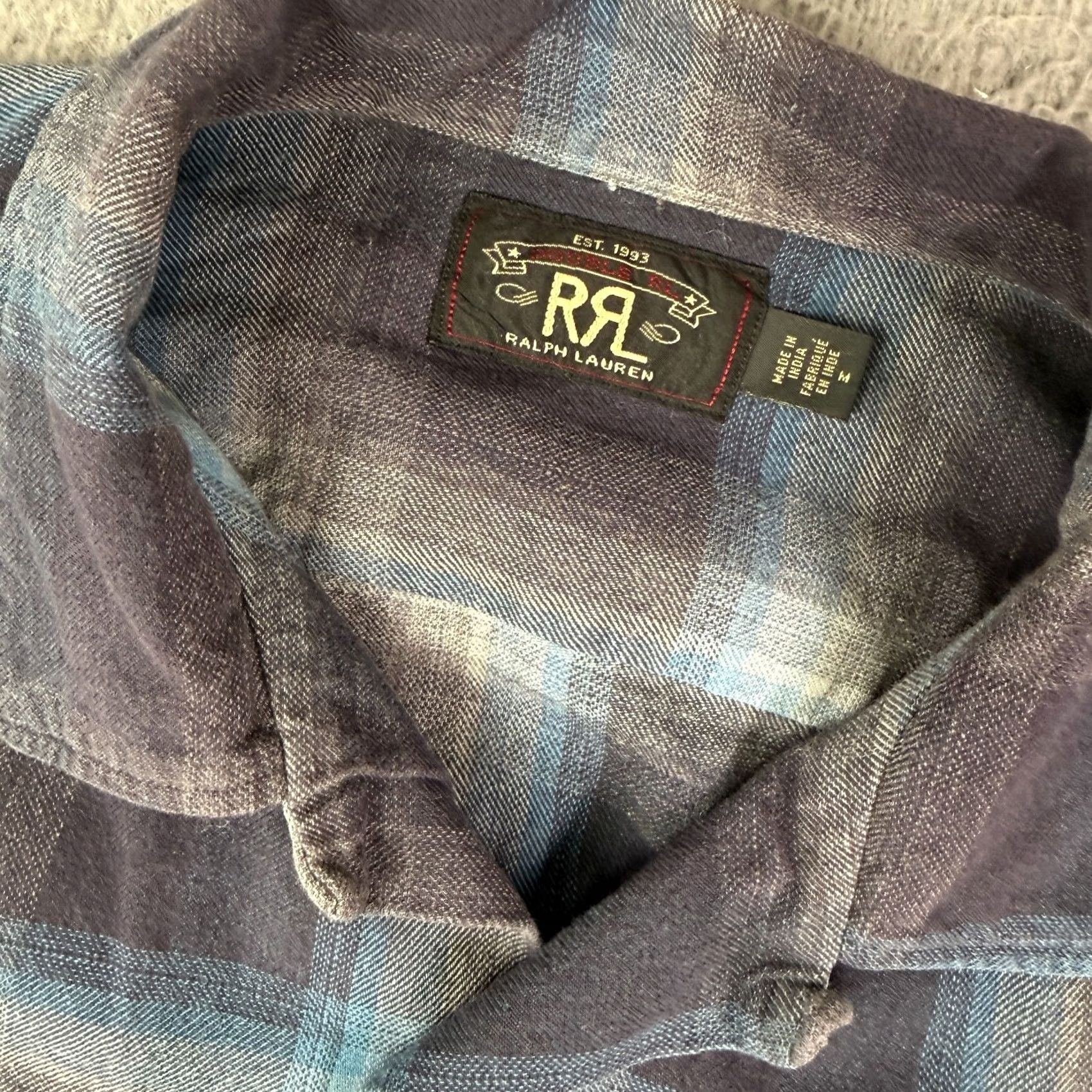Ralph Lauren VINTAGE RRL Ralph Lauren Shirt Mens M Blue Purple Shadow Plaid Flannel Loop Collar Size US M / EU 48-50 / 2 - 3 Thumbnail