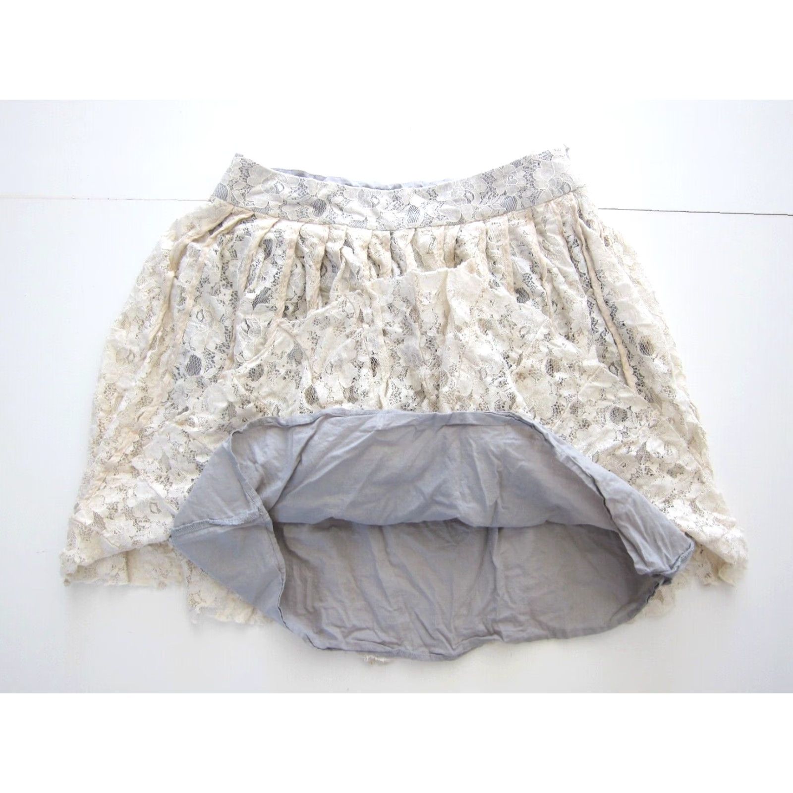 Vintage Sundance Cotton Ivory Blue Lace Floral Pleated A-Line Pettiskirt Women 8 Size 30" / US 8 / IT 44 - 5 Thumbnail