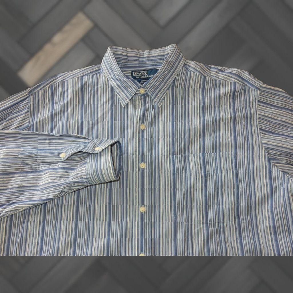 Polo Ralph Lauren VINTAGE Polo Ralph Lauren Men's Button-Up Shirt XL Long Sleeve Blue Striped Classic Fashion Size US XL / EU 56 / 4 - 1 Thumbnail