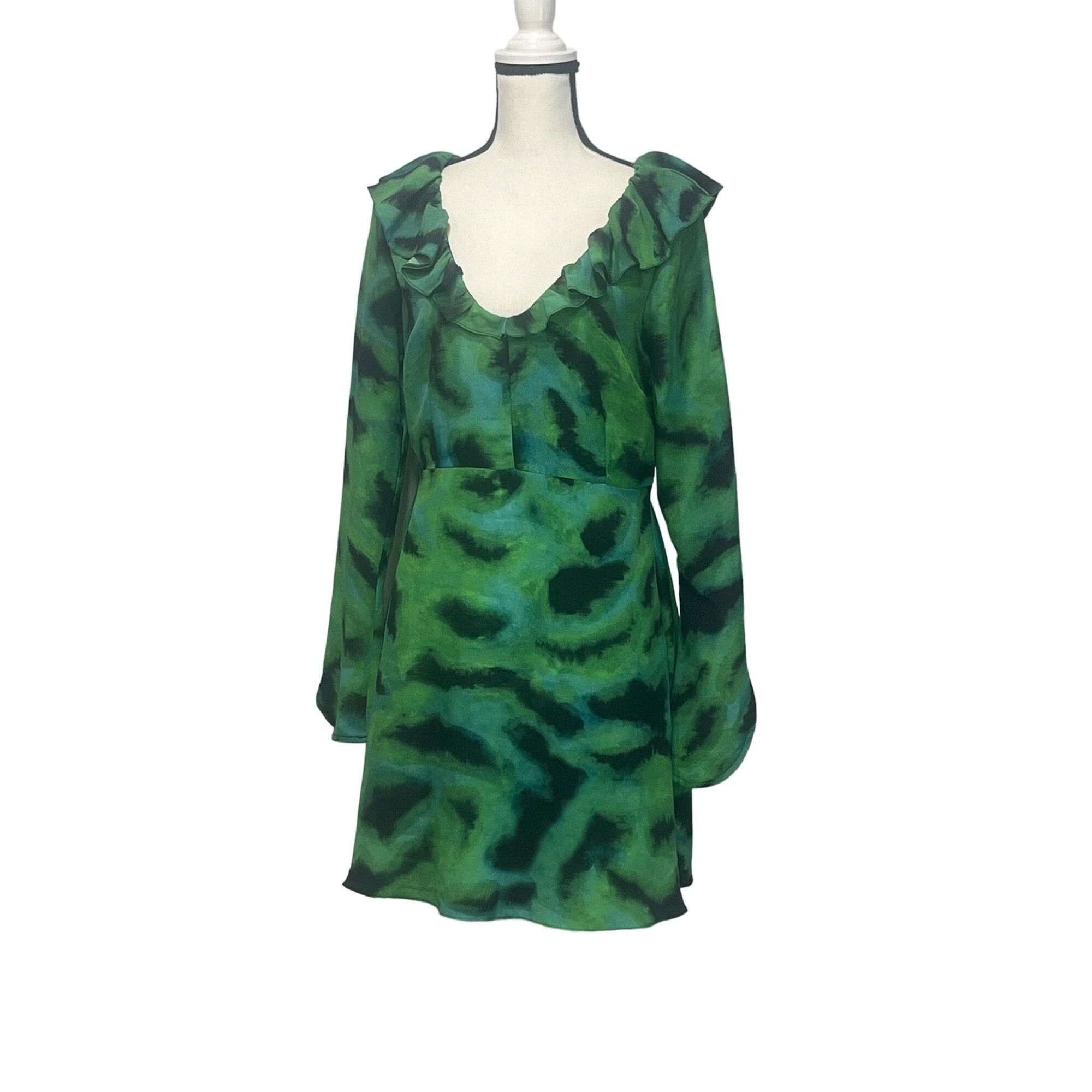 Topshop Topshop animal ruffle neck tea dress in green, US 8 Size M / US 6-8 / IT 42-44 - 12 Thumbnail