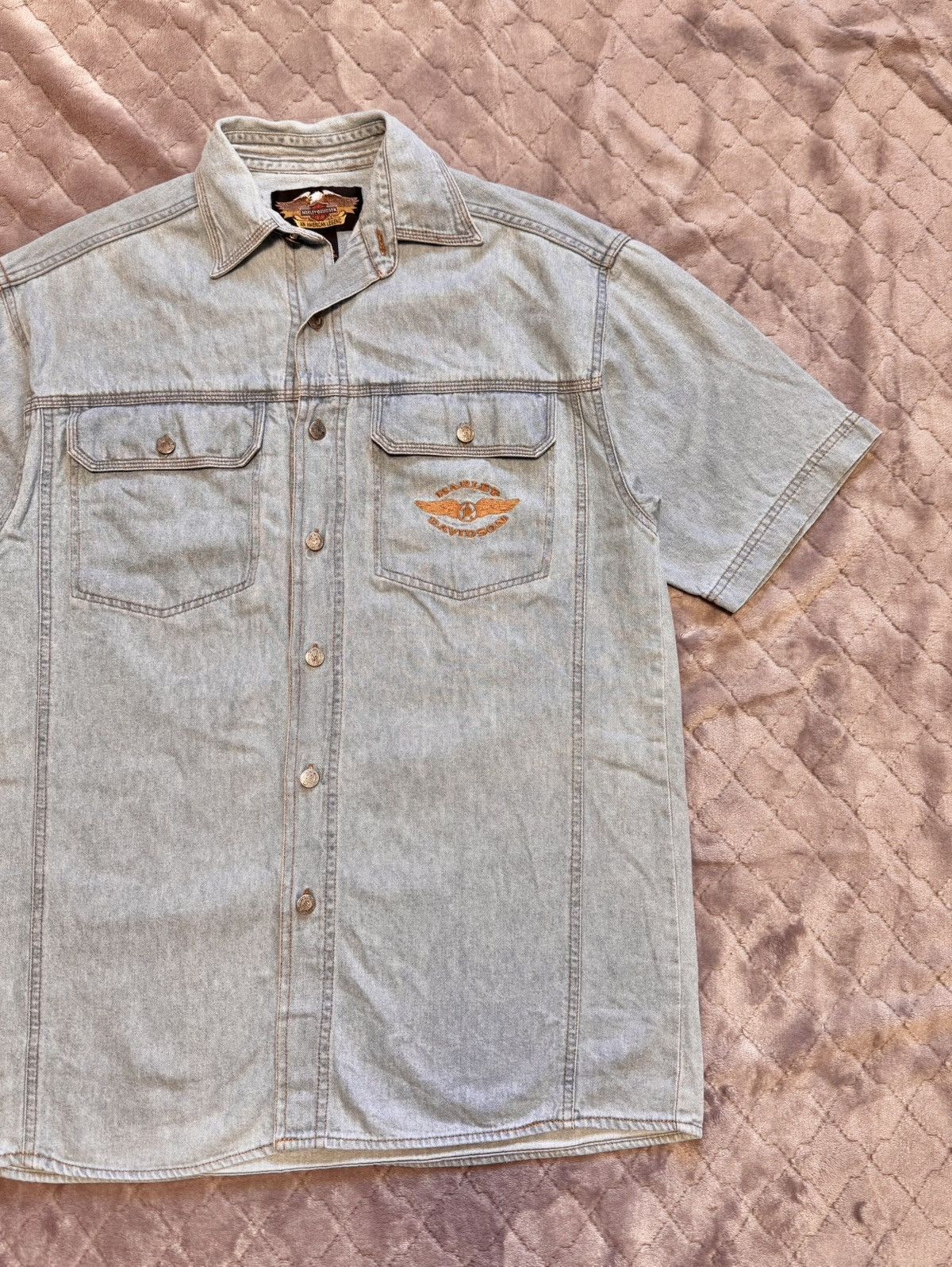 Harley Davidson × Vintage Vintage Harley-Davidson Denim Buttons Up Shirt Size US XL / EU 56 / 4 - 3 Thumbnail