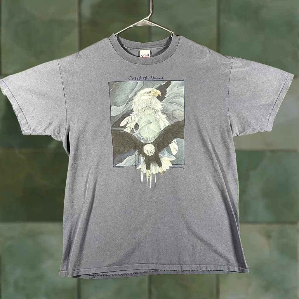 Anvil VINTAGE Anvil Shirt Mens XL Blue Catch The Wind Bald Eagle Graphic Tee 90s Y2K Size US XL / EU 56 / 4 - 1 Thumbnail