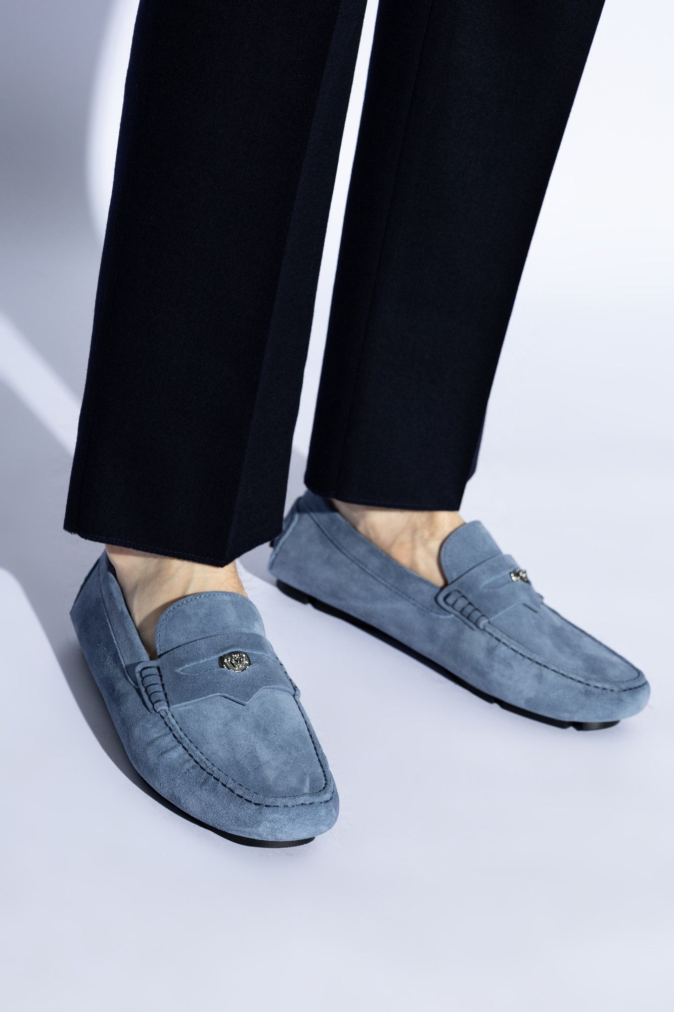 Versace o1s22i1n1224 Suede Leather Loafers in Light Blue Size US 8 / EU 41 - 2 Thumbnail