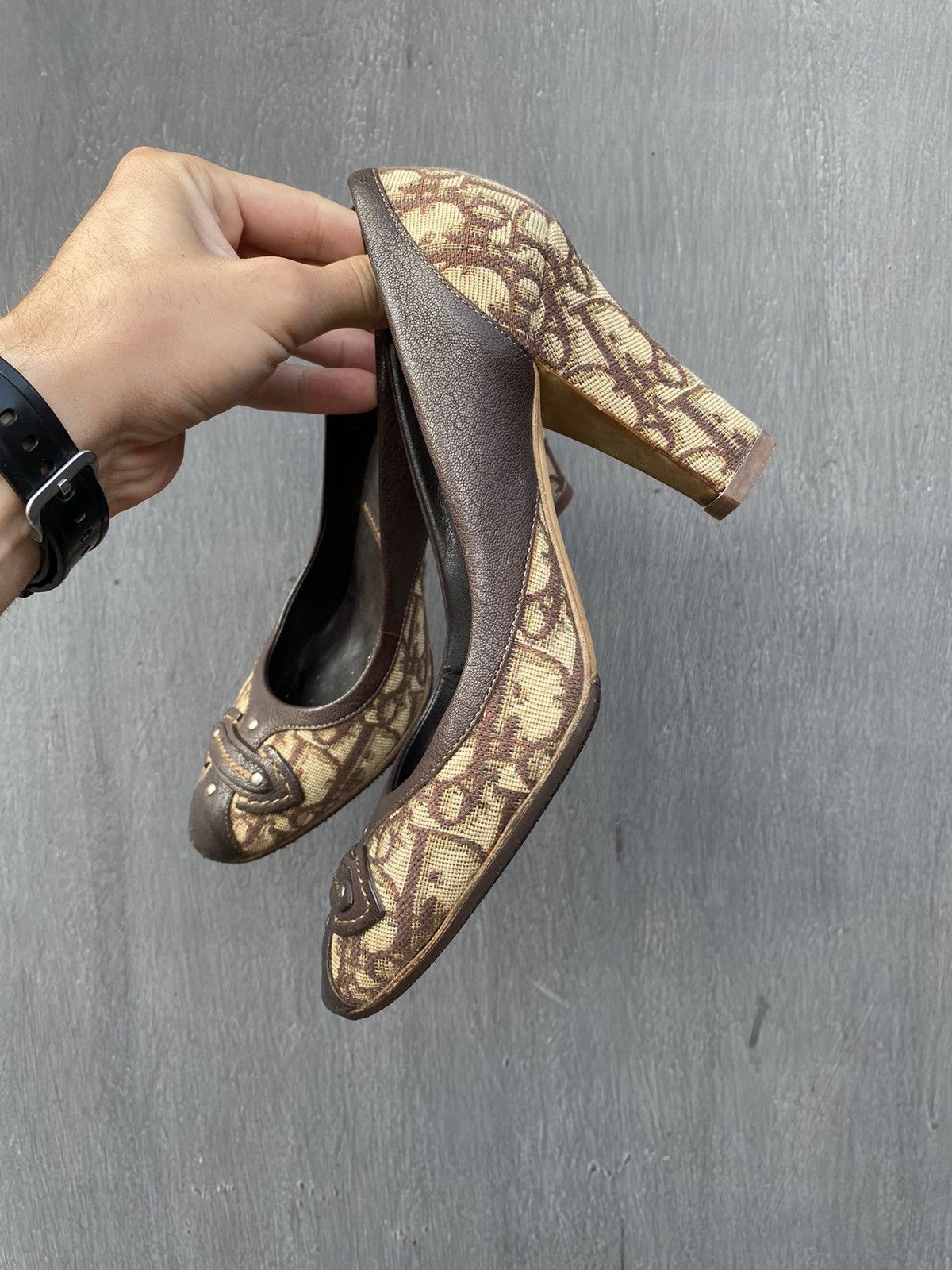 Dior × Vintage Christian Dior Monogram Leather Heels size 38 Size US 9 / IT 39 - 7 Thumbnail