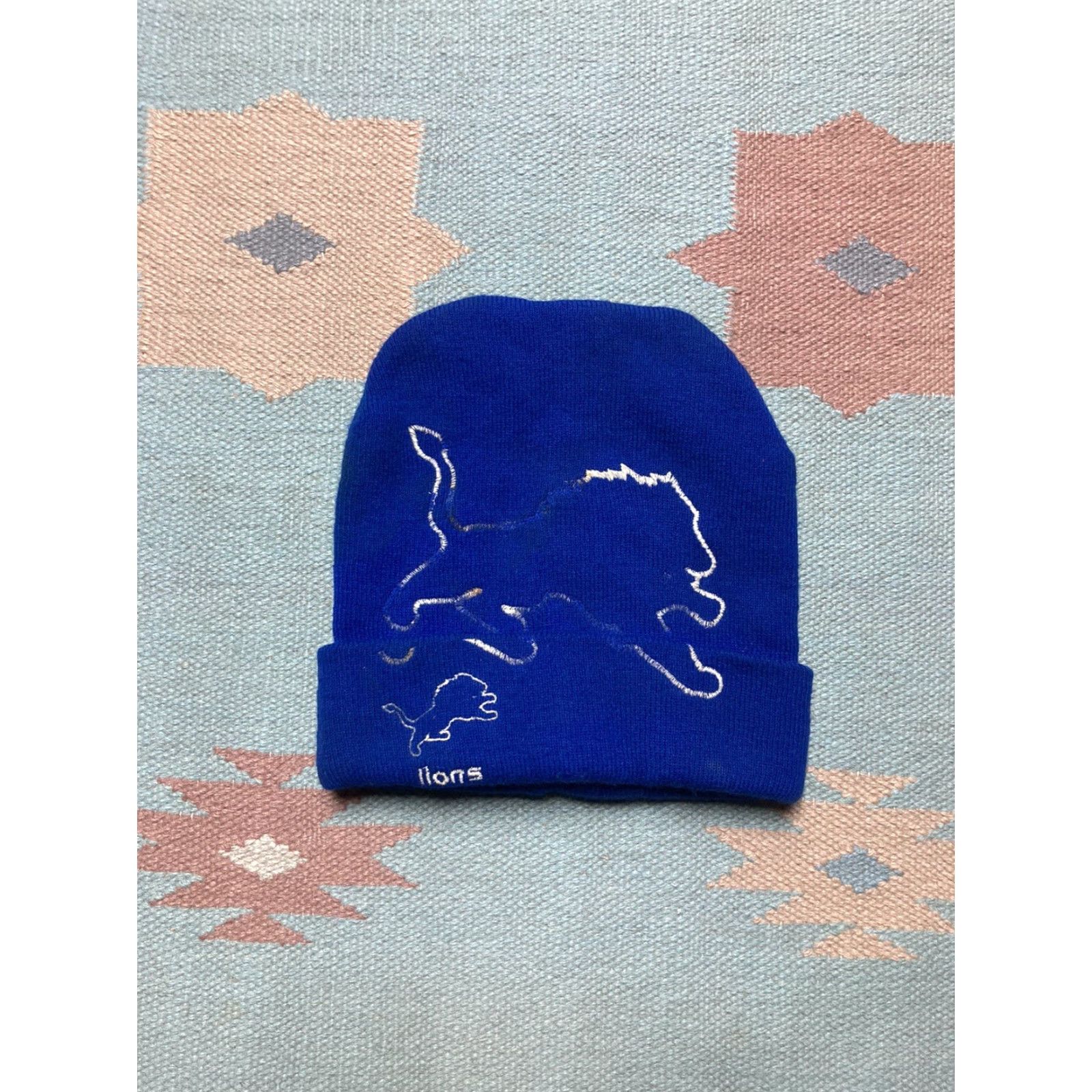 NFL VINTAGE Detroit Lions Beanie Skull Cap Skully NFL Football Big Logo Drew Pearson Men One Size Blue Logo Men/NFL? Size ONE SIZE - 2 Thumbnail