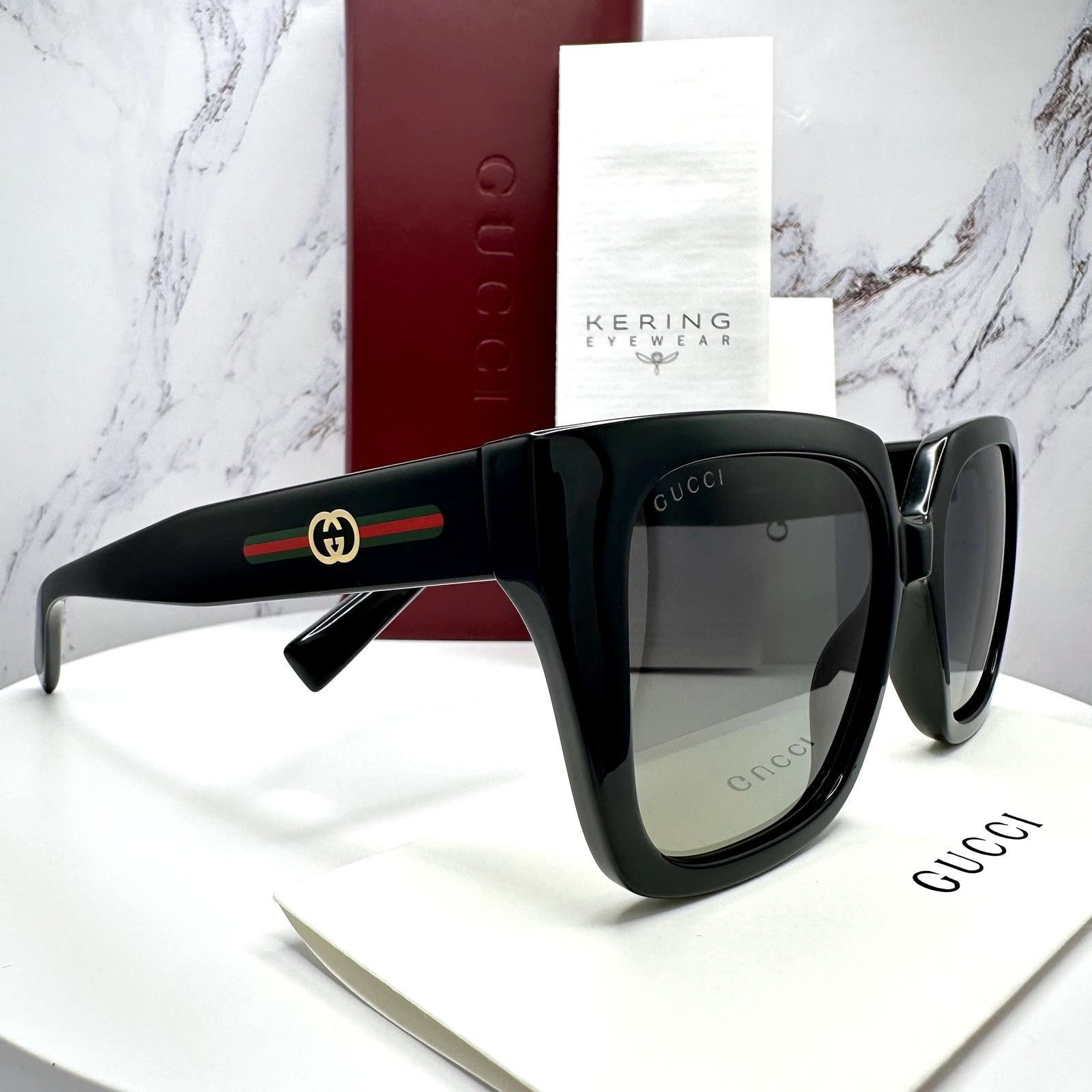 Gucci New GUCCI Sunglasses Black 54mm Square Gold GG Red Green Web Size ONE SIZE - 10 Thumbnail
