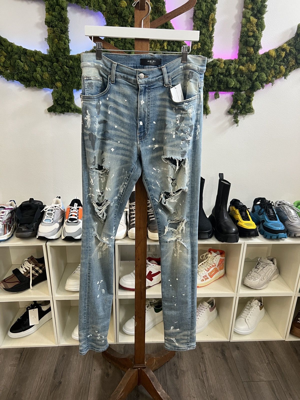 Amiri Paint Splatter Distressed Skinny Jeans