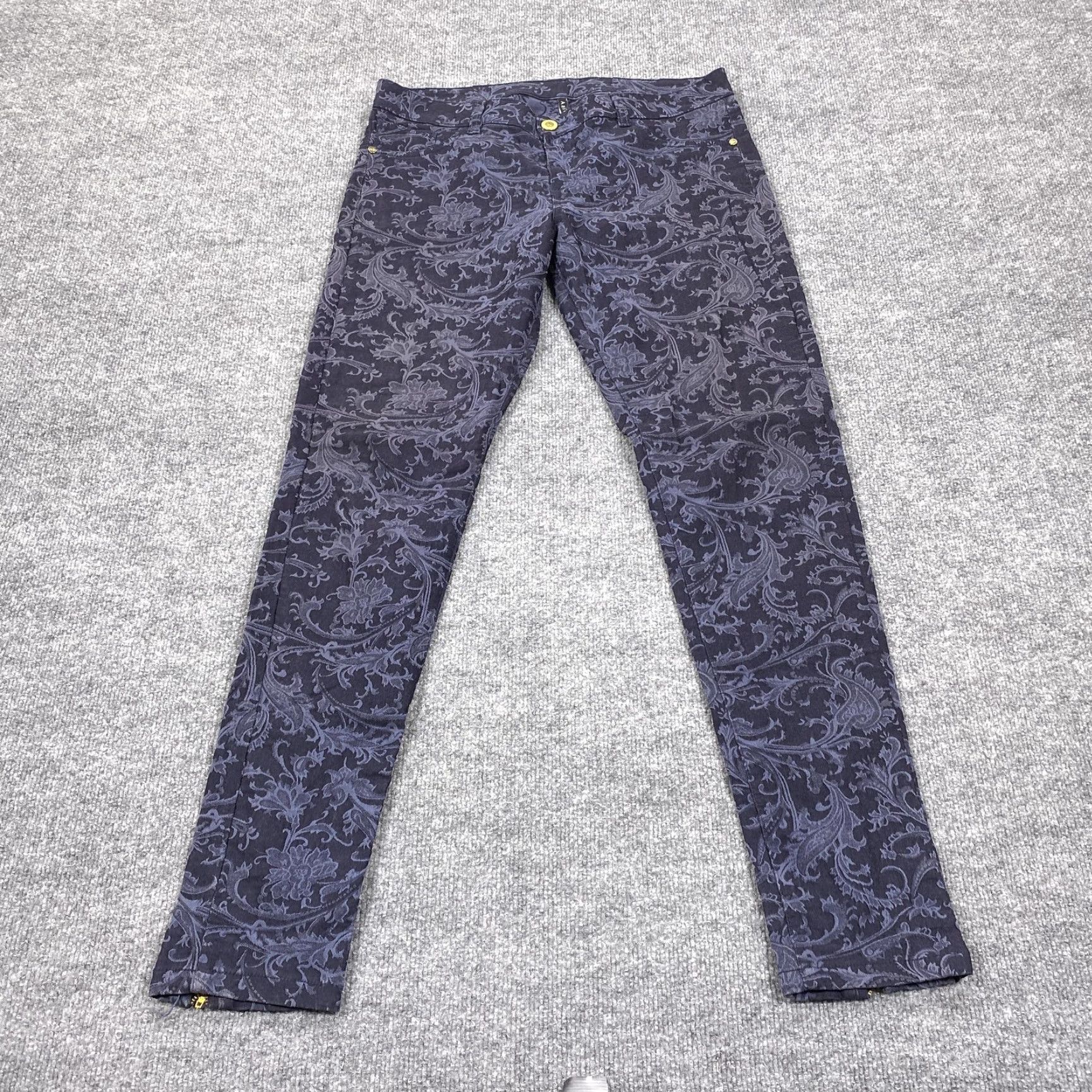 Vintage ARK Jeans Womens 14 Blue Dark Wash Skinny Ankle Zip Mid Rise Floral Denim 5-Pocket Womens Jeans Size 36" / US 14 / IT 50 - 2 Thumbnail