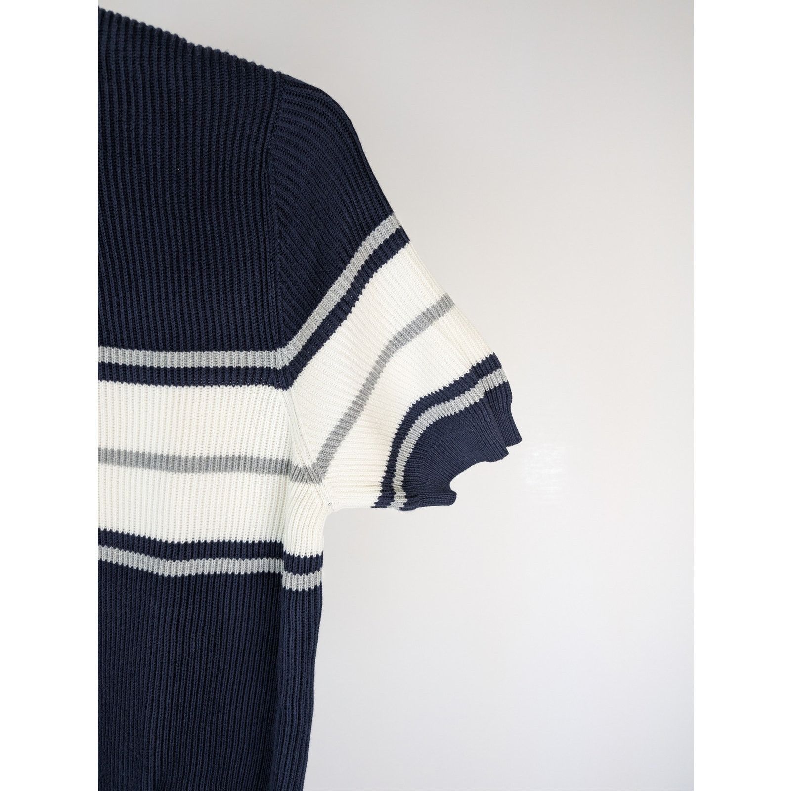 Brunello Cucinelli o1rshd1 CC20 Short-Sleeve Striped Crewneck Sweater navy blue Size US M / EU 48-50 / 2 - 5 Thumbnail