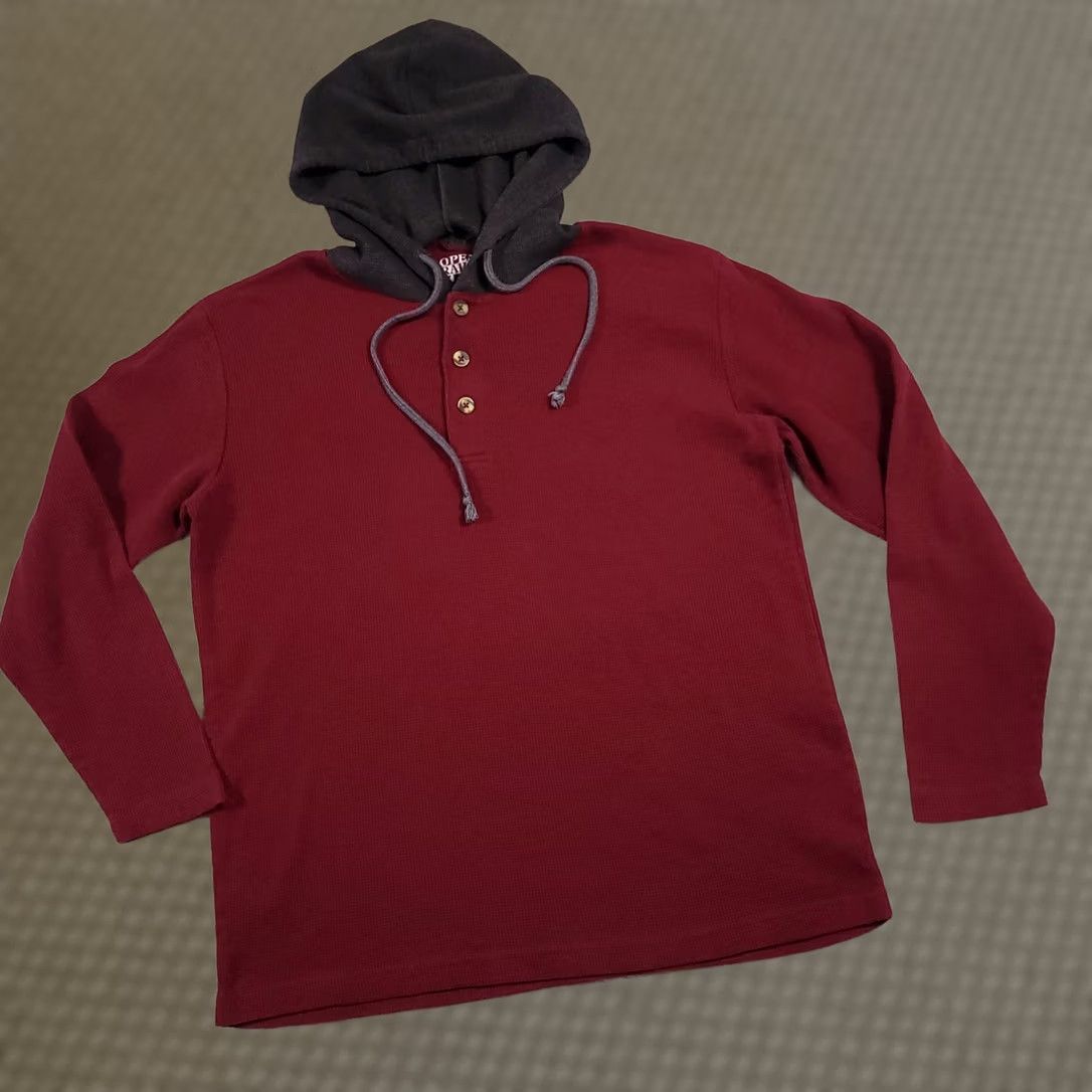 Vintage Open Trails Pullover Hoodie Mens Large Maroon Gray Button Henley Hood Casual Size US L / EU 52-54 / 3 - 1 Thumbnail