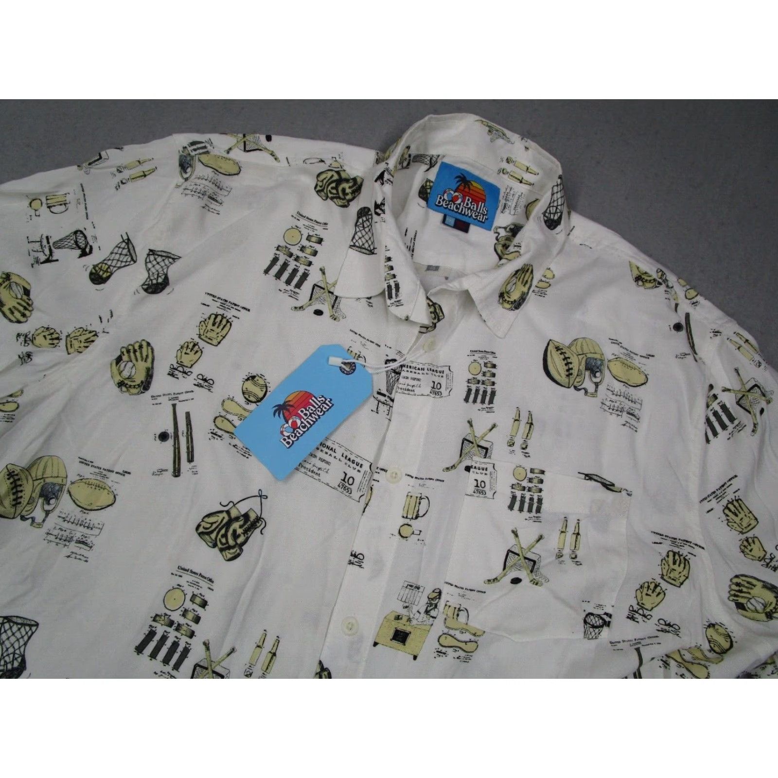 Vintage Balls Beachwear Shirt Mens 2XL White Origin of Sports Hawaiian Button Up Shirt Size US XXL / EU 58 / 5 - 2 Thumbnail