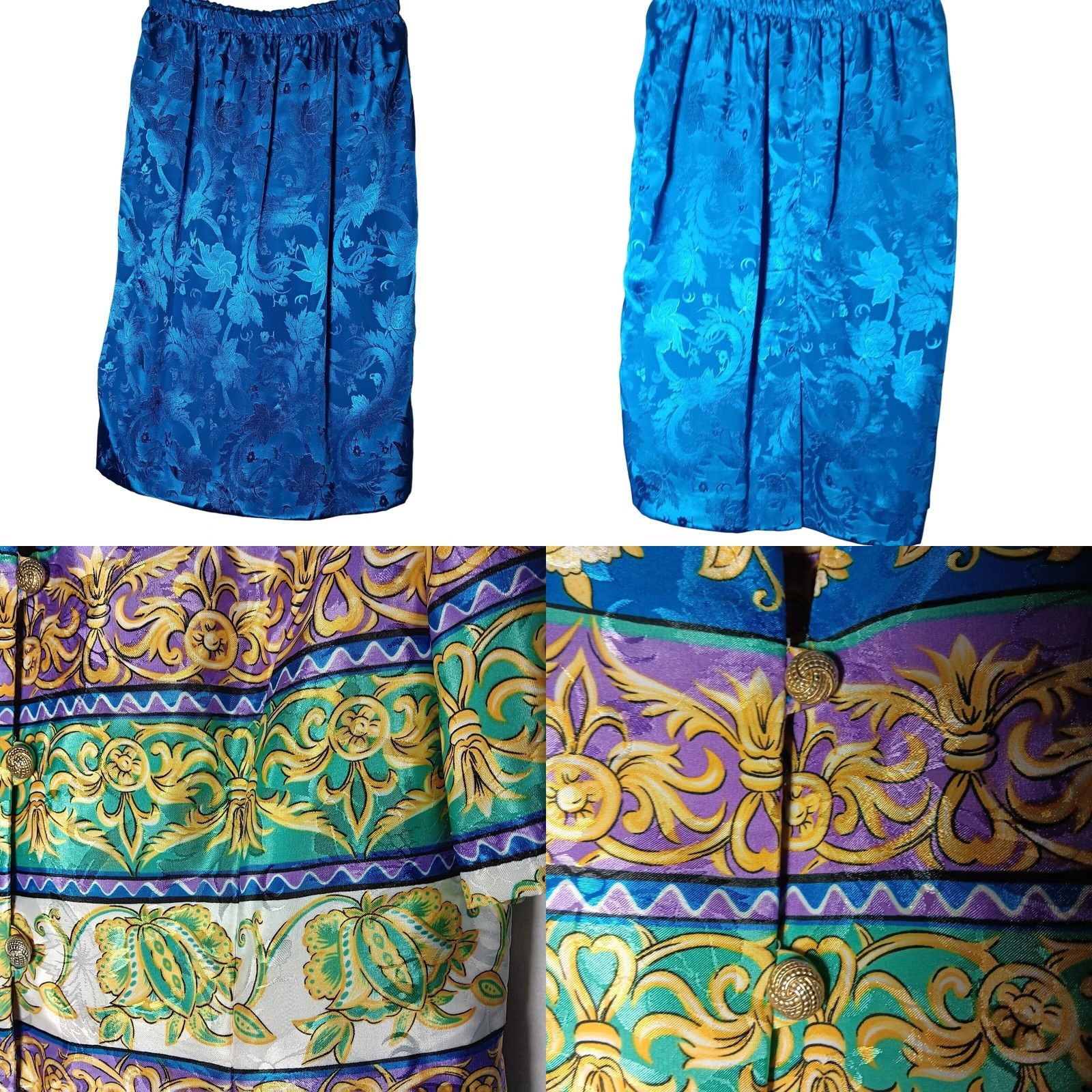 Vintage VINTAGE Lady Carol Of New York Skirt Shirt Set 10 Blue Gold Button Floral Shimm Size L / US 10 / IT 46 - 8 Thumbnail