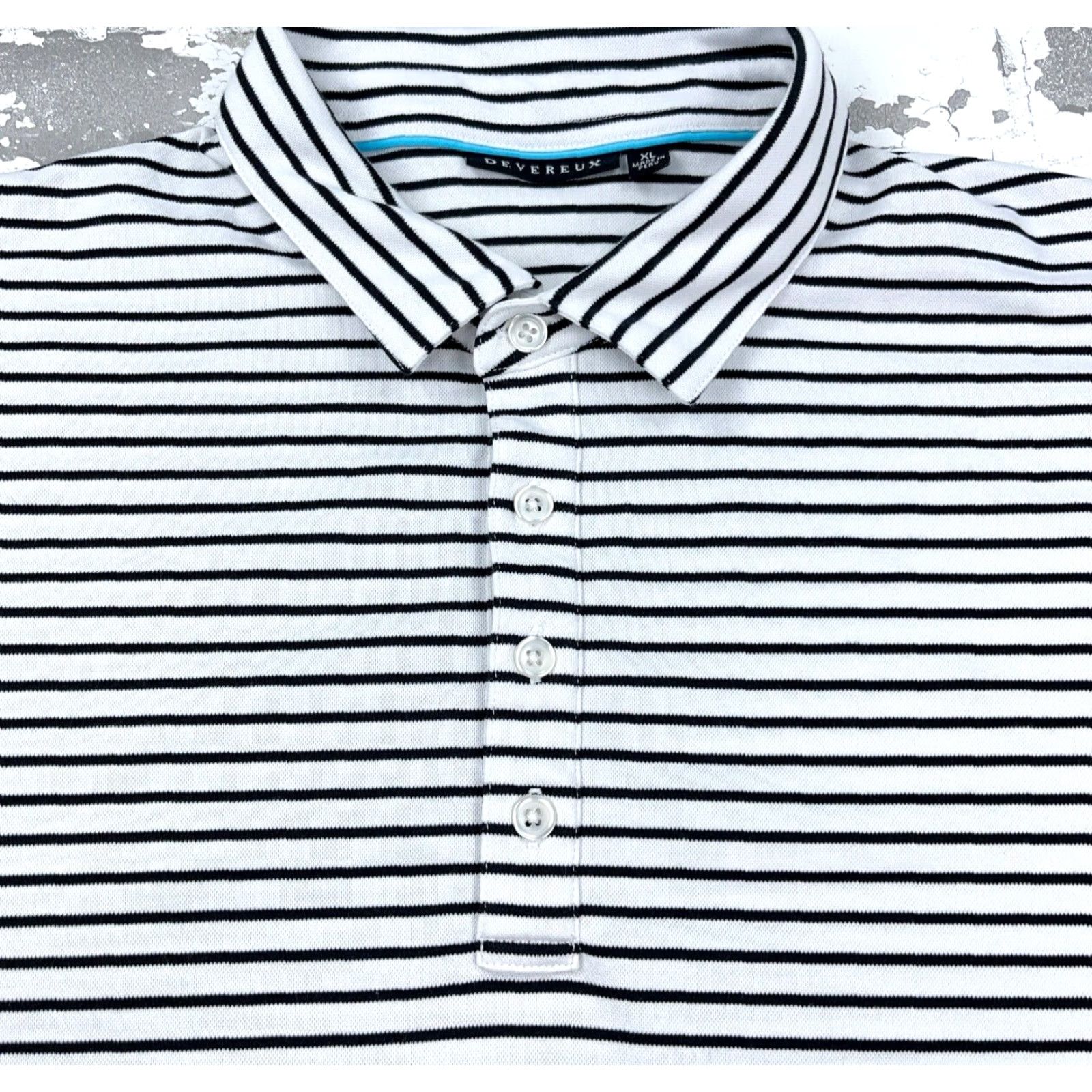 Vintage Devereux Polo Shirt Men XL Black White Performance Golf Tennis Basic Adult Polo Shirt XL Black White Men Regular Short Sleeve Striped Pattern Size US XL / EU 56 / 4 - 2 Thumbnail