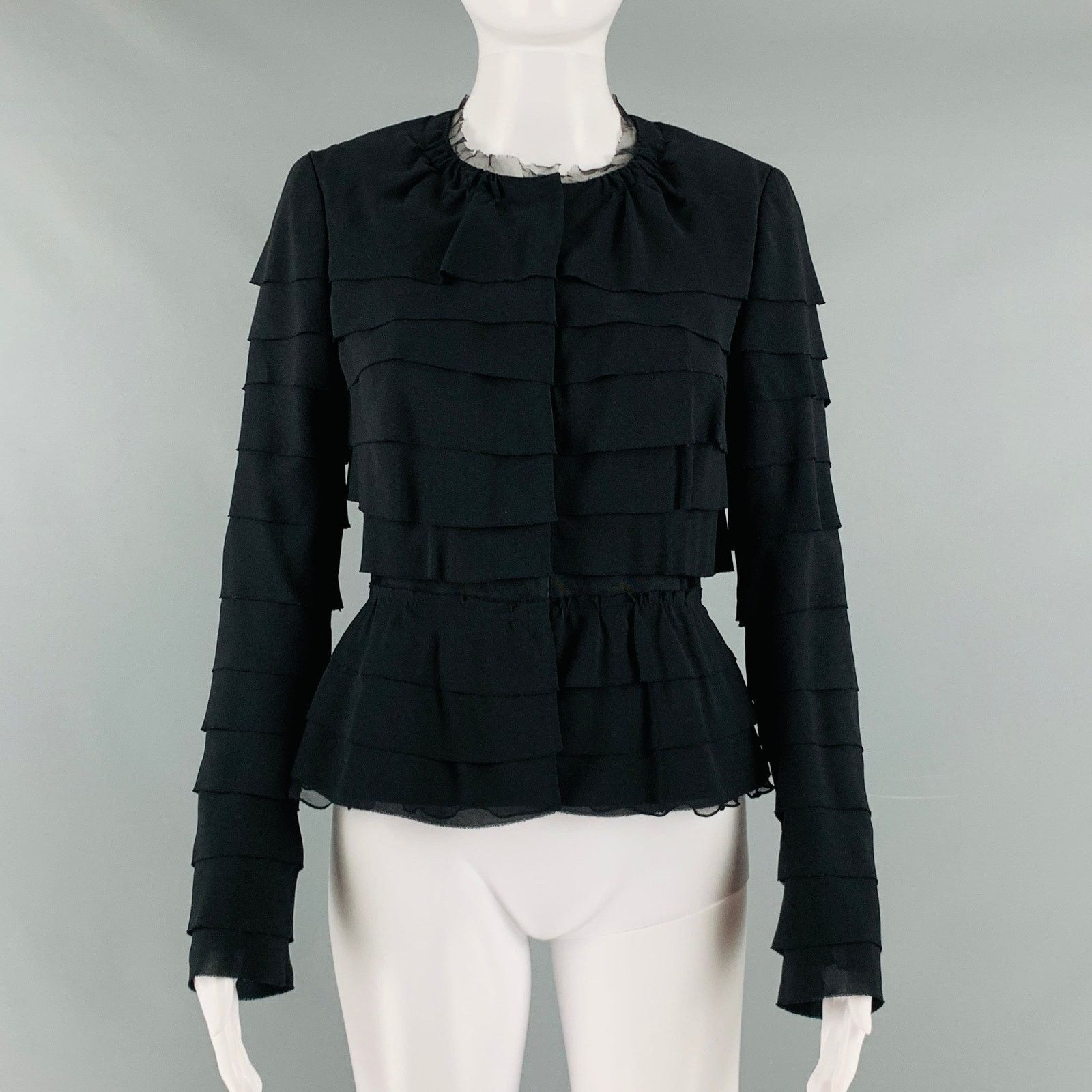 Nina Ricci NINA RICCI Size 6 Black Silk Layered Blazer Size M / US 6-8 / IT 42-44 - 1 Thumbnail