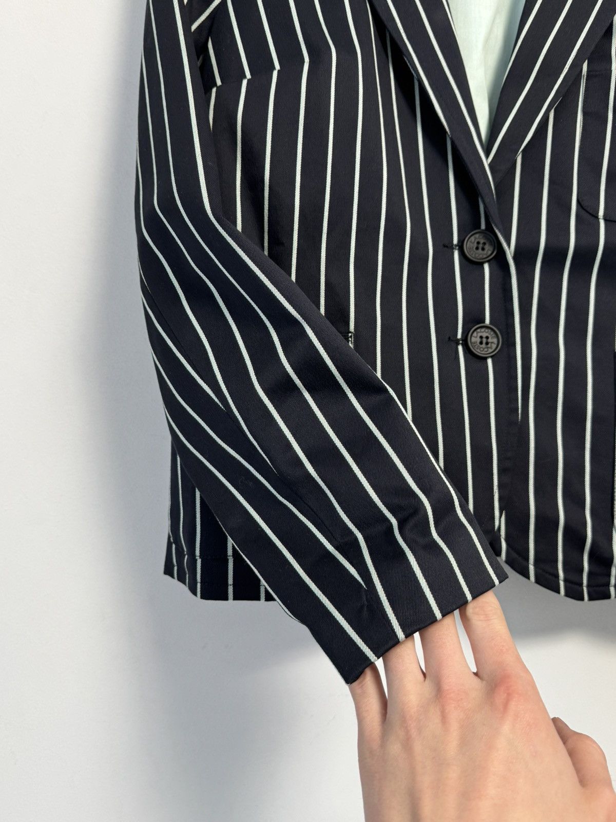 Lacoste LACOSTE Womens 2 Button Blazer Jacket Medium Black Striped Size M / US 6-8 / IT 42-44 - 11 Thumbnail