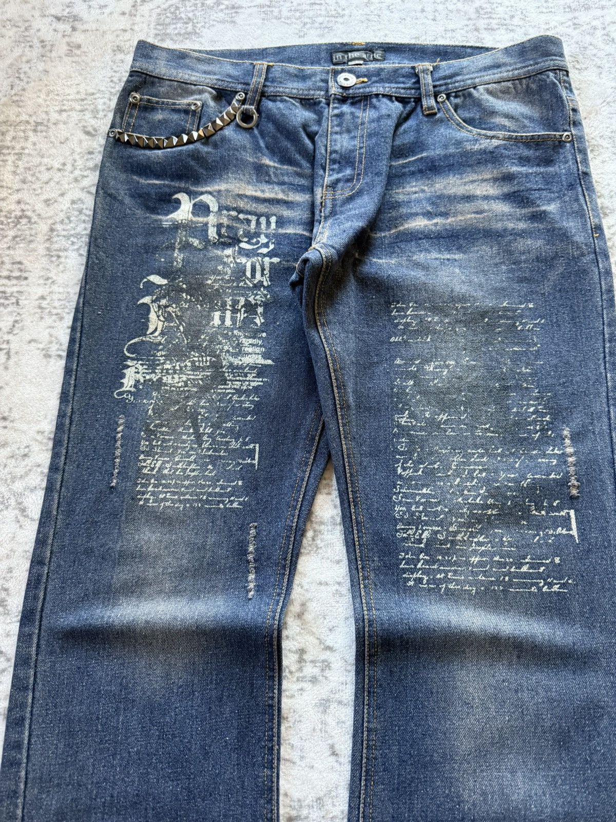 If Six Was Nine 2000s In The Attic Japan Poems Studded Muddy Jeans Size US 34 / EU 50 - 3 Thumbnail