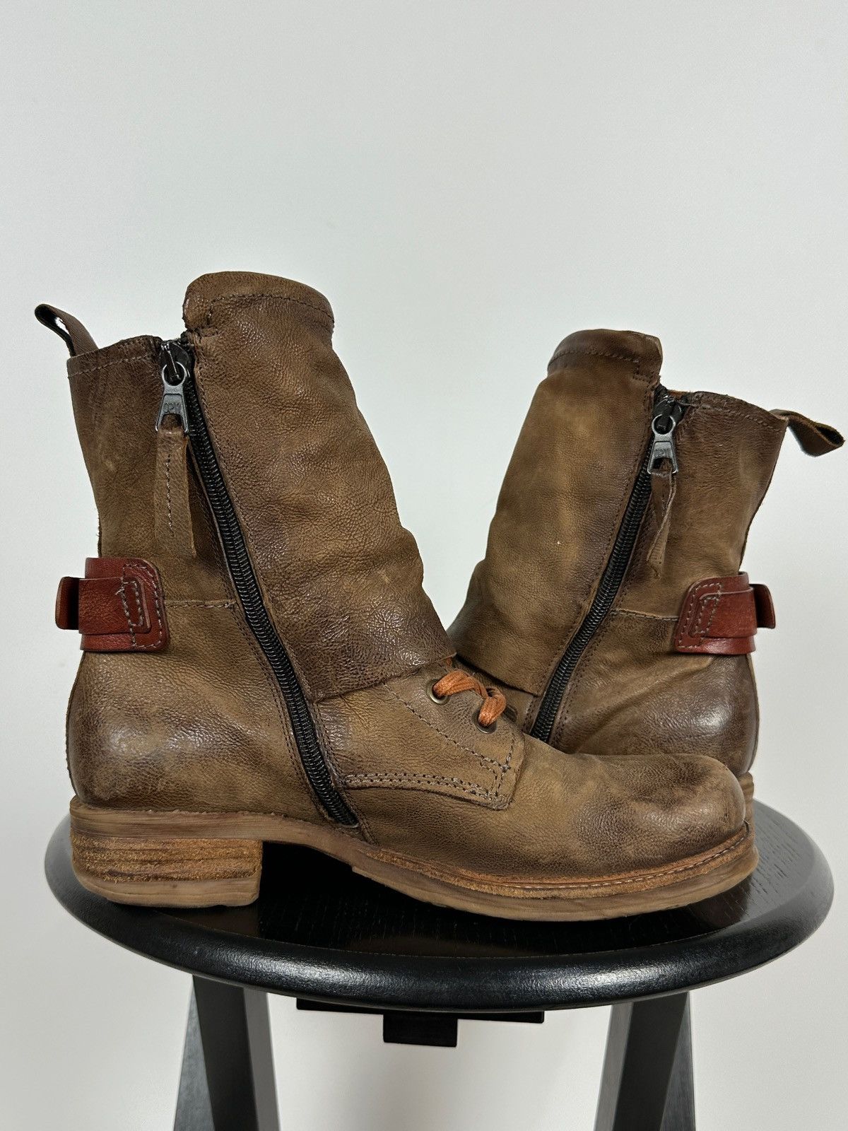 A.S.98 A.S.98. Airstep Brown Leather Biker Ankle Boots Size US 7 / IT 37 - 7 Thumbnail