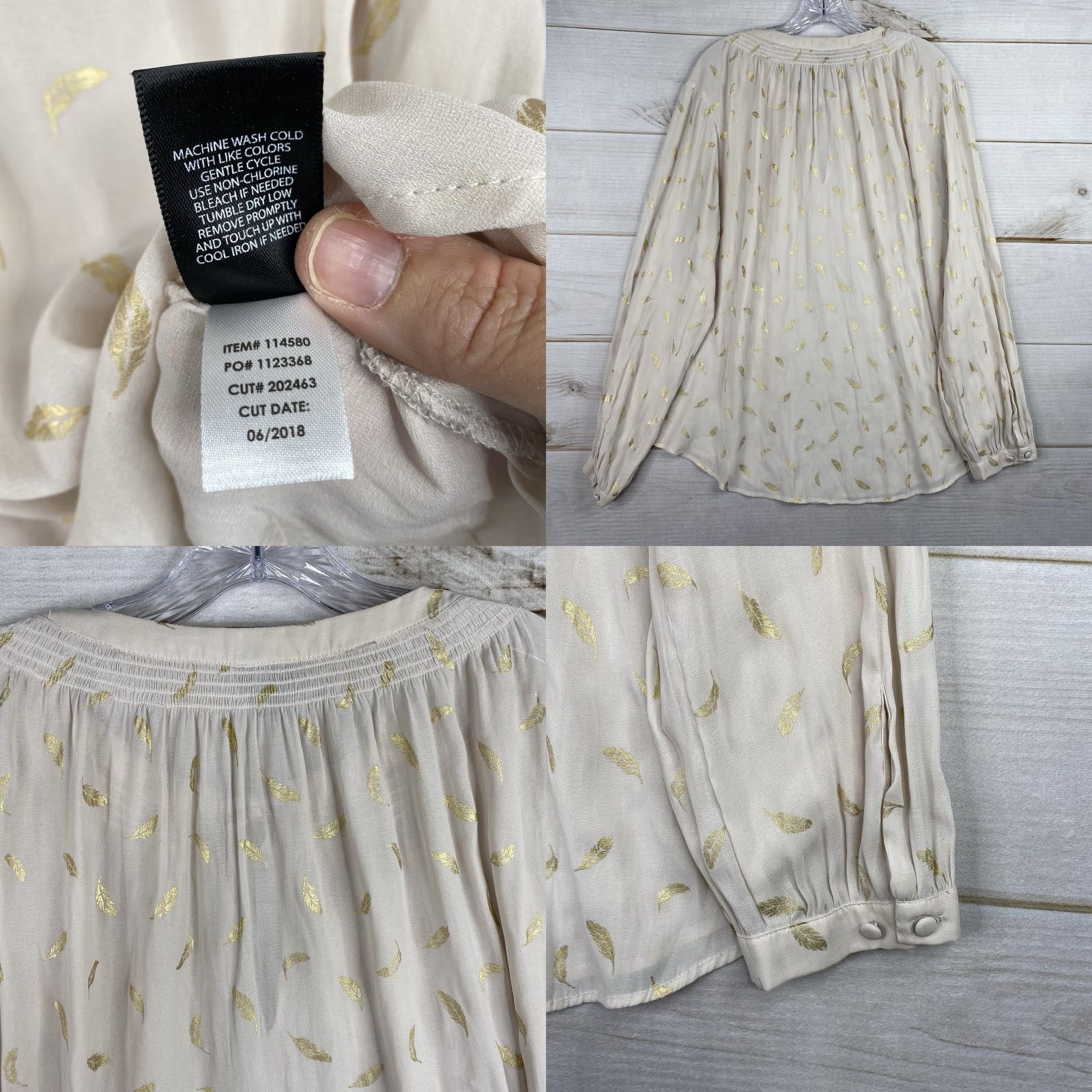 Torrid Torrid Blouse Shirt Geometric Beige Metallic Feather Print Long Sleeve 2X Womens Adult Plus Size Pullover Casual Fashion" Size XXL / US 16-18 / IT 52-54 - 8 Thumbnail
